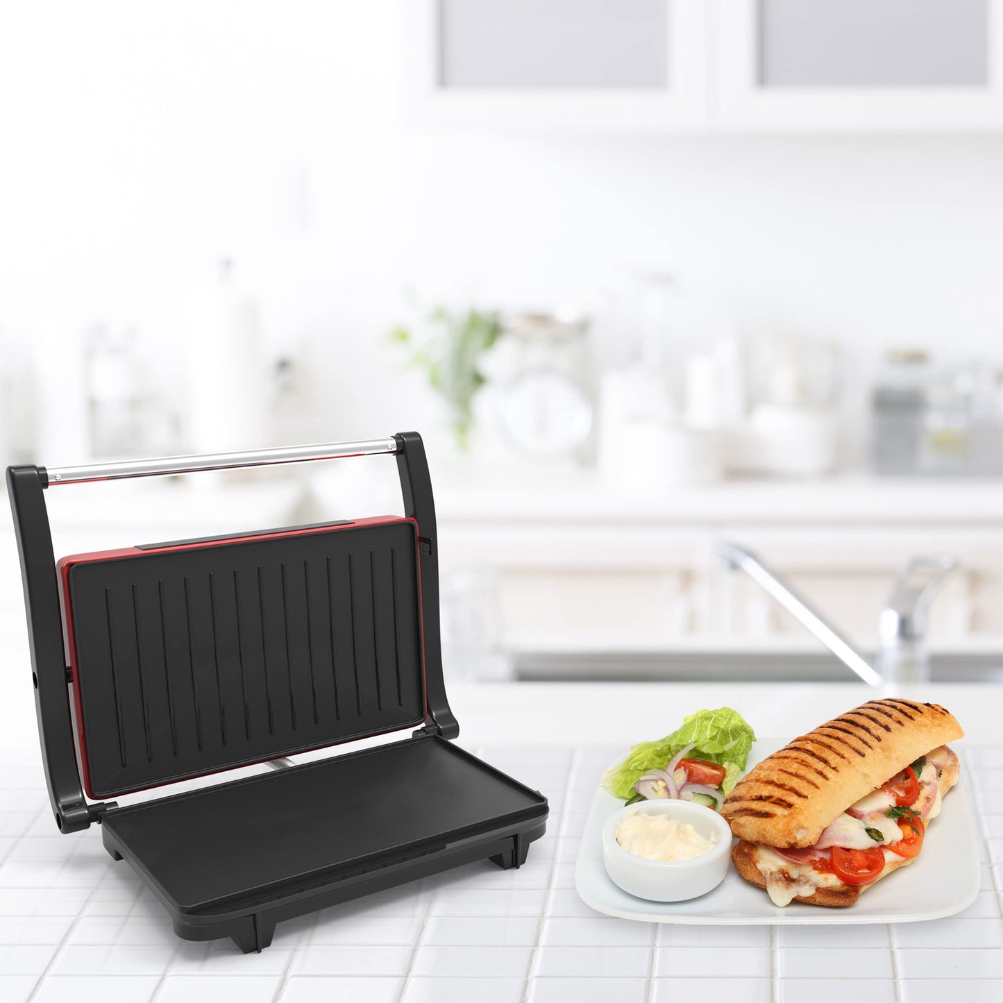 Chef Buddy 82-SW100 Non-Stick Grill and Panini Press, Red