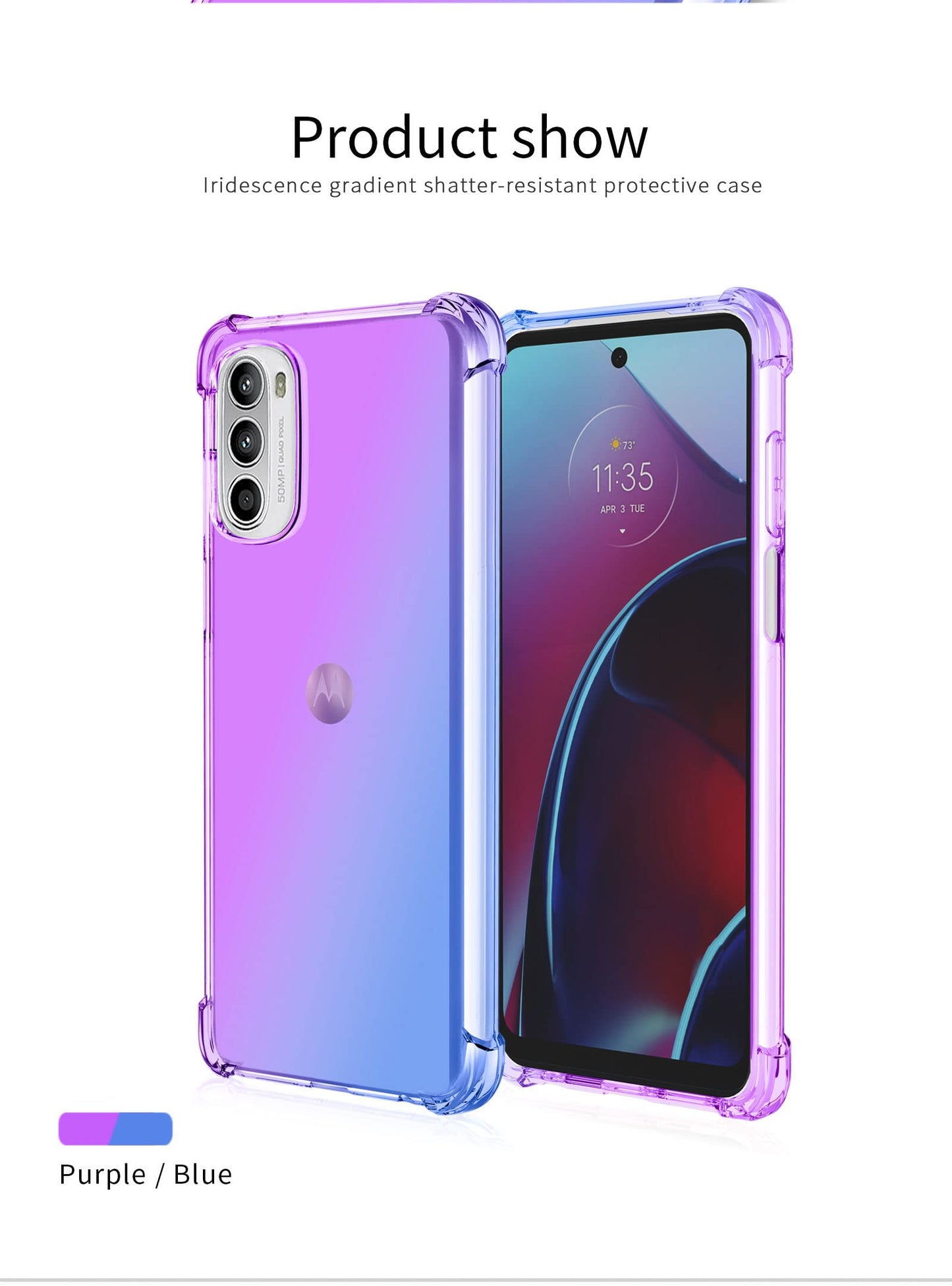 DABUNA Funda para Moto G52 y G82 5G Case Uso Rudo,Transparente Colores Degradados Protectora de Cámara Anticaída Carcasa Bumper(Púrpura Azul)