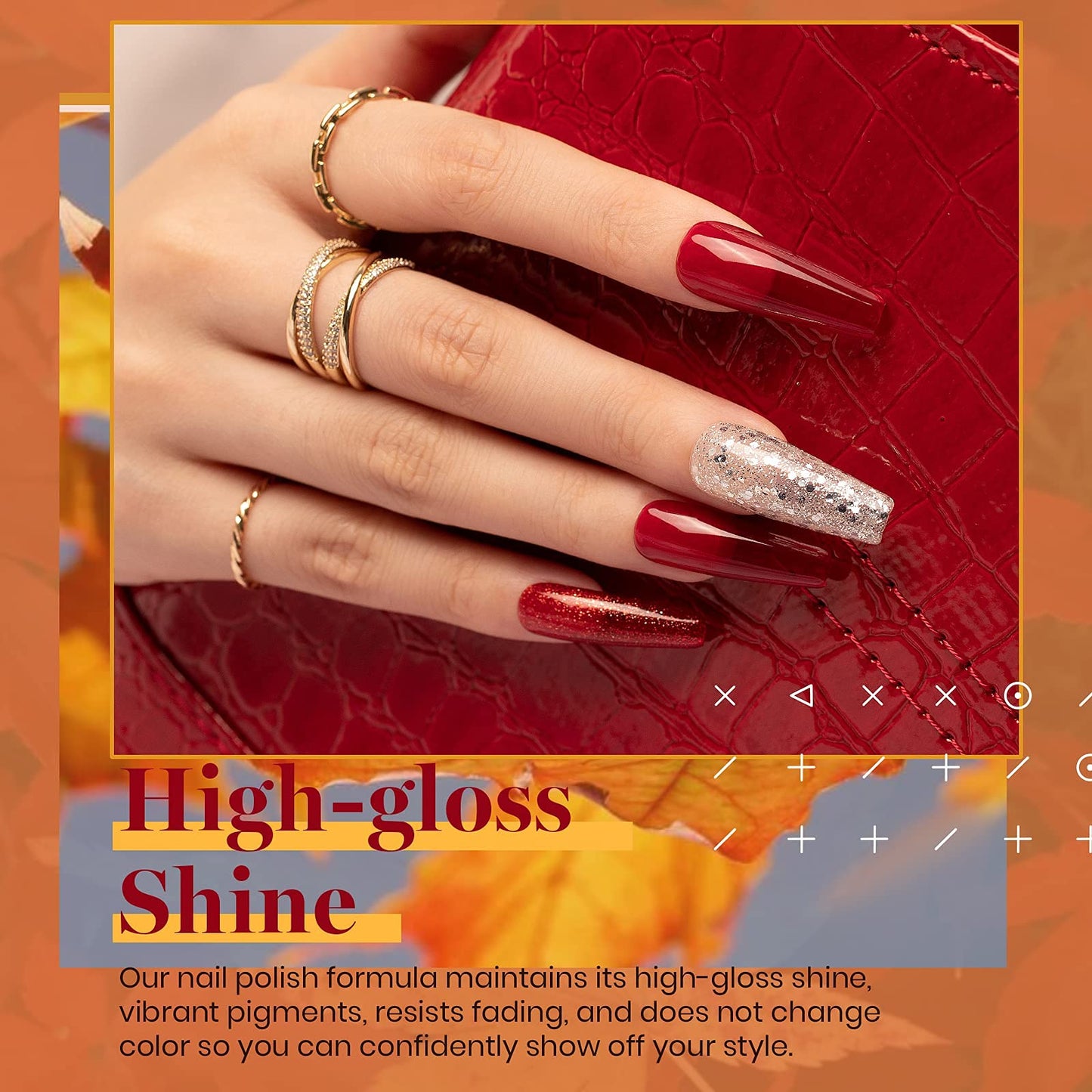 Beetles de esmalte de uñas de gel, esmalte de uñas de gel de otoño invierno rojo amarillo naranja verde juego de esmalte de gel con capa superior de gel brillante y mate capa base de uñas regalos para mujeres