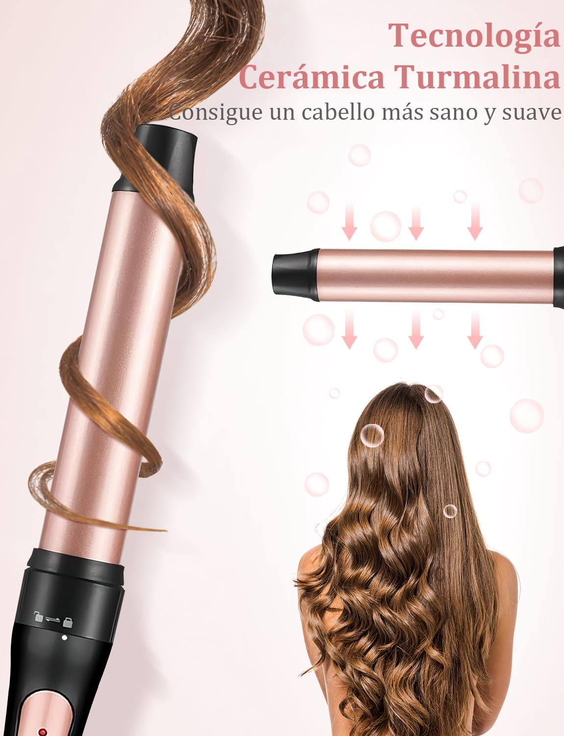 Rizador de Pelo 5 en 1 con Guantes y Peines - Calentamiento Instantáneo - Herramientas de Peinado Profesionales - Pelo Largo y Corto - Ceramicas - Color Oro