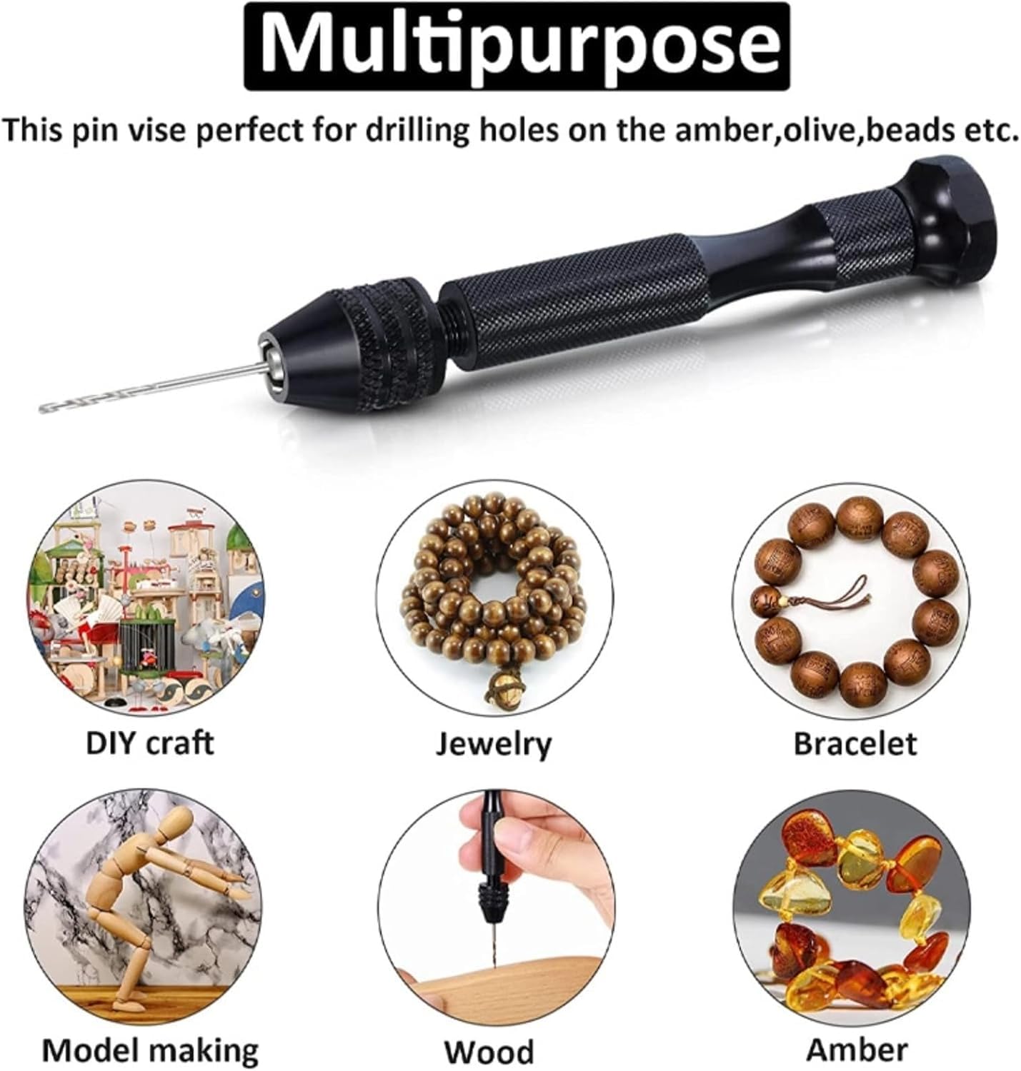 Juego de taladro de mano con tornillo tornillo con 25 puntas torcidas, mini herramientas giratorias micro ideales para modelos y pasatiempo,Taladro manual,Taladro mano,Juego brocas(negro)