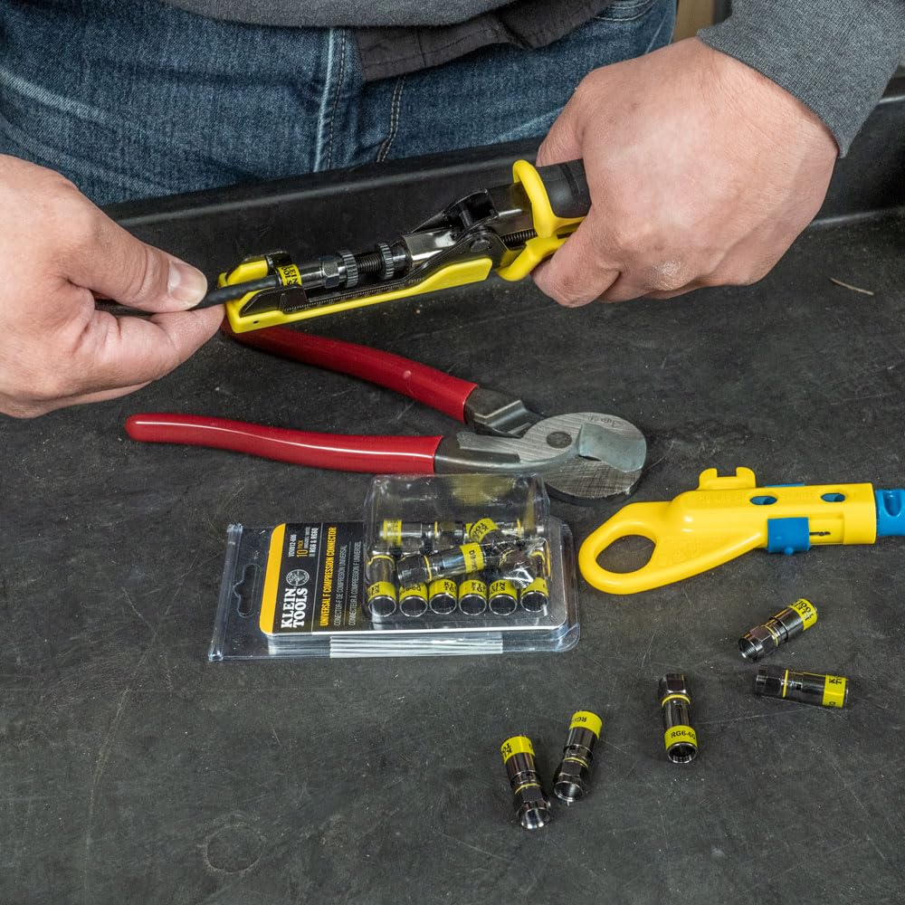 Klein Tools VDV812-606 Conector Compresión Universal F RG6-RG6Q Paquete con 10 pzas.