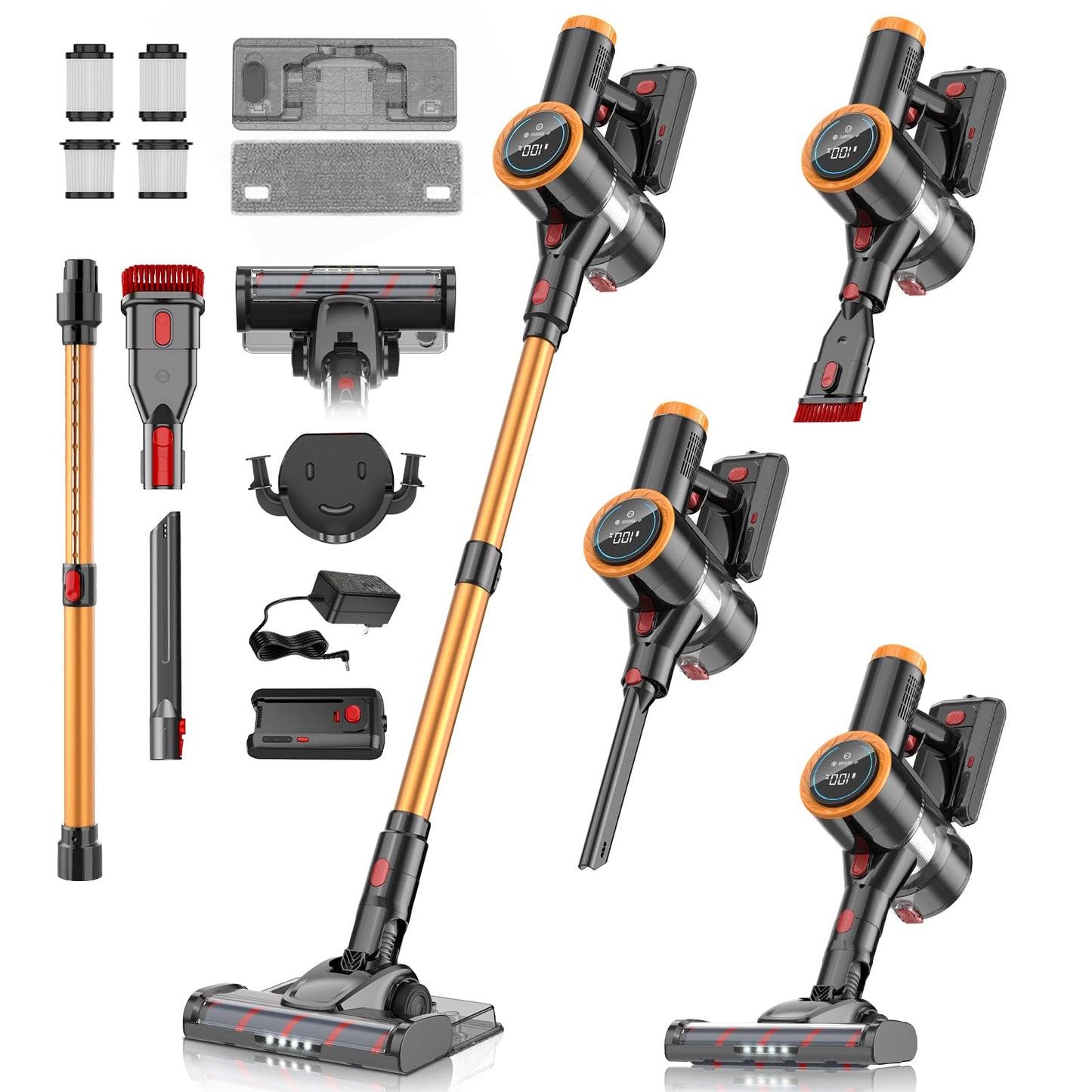 FAGHTO Aspiradora Inalambrica, Aspiradora de Mano y Vertical 2 en 1, 30KPa/350W Aspiradoras para el Hogar, Potente Succión,con Cepillo Sin Enredos,1L Taza para Polvo,para Pelo de Mascotas/Alfombra