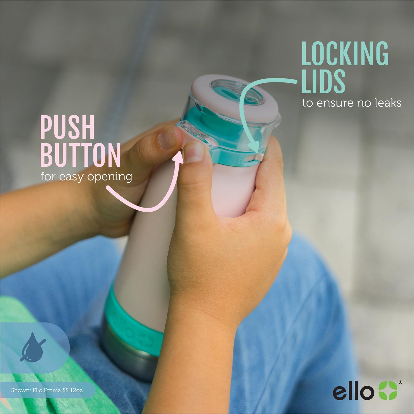 Ello Emma Botella de agua de acero inoxidable aislada al aspiradora con popote, 14 onzas, rosa tropical