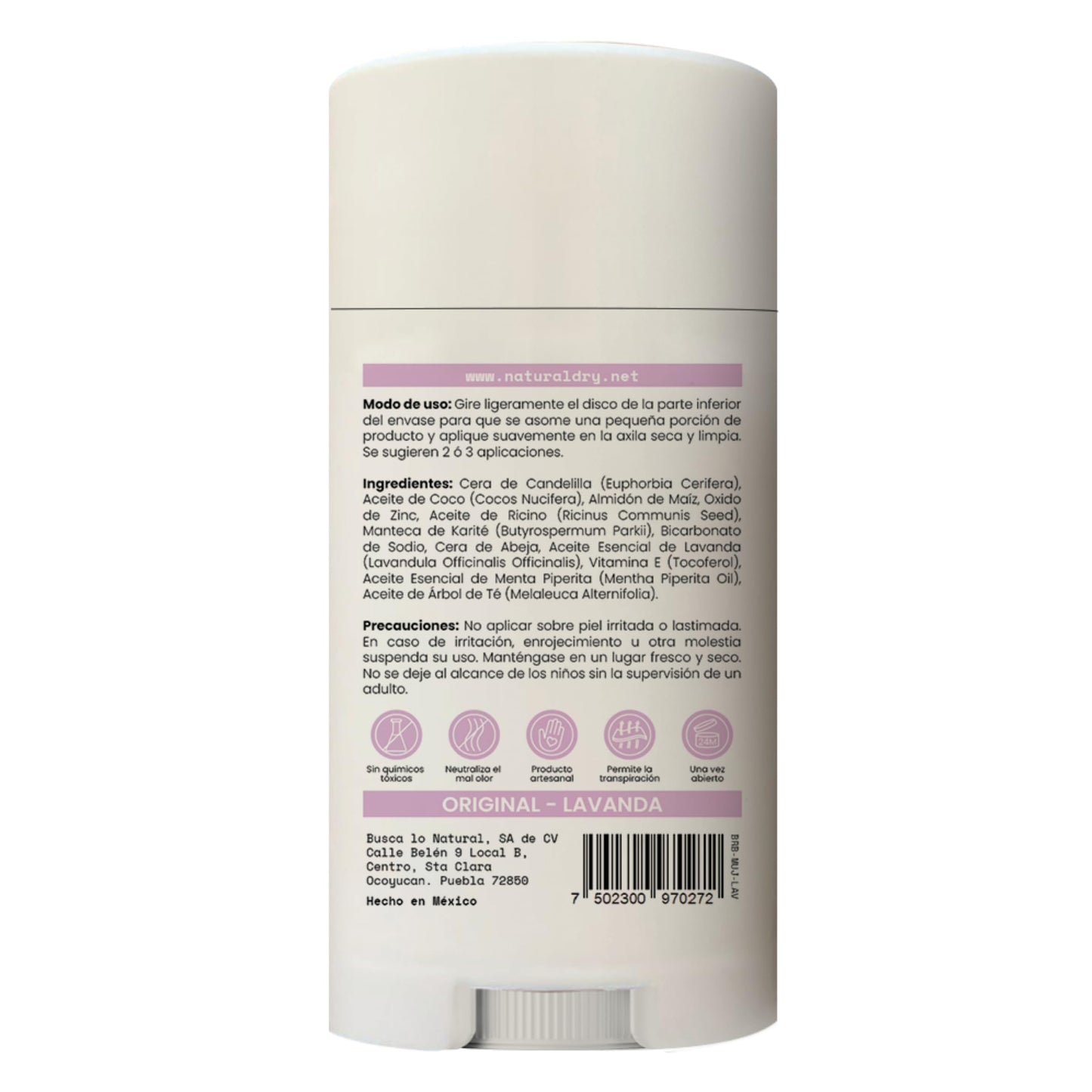 NaturalDry - Desodorante Natural Mujer - Sin Aluminio - Sin Parabenos - No obstruye los poros - Elimina el mal olor - NO HUELES - en barra (3 unidades)