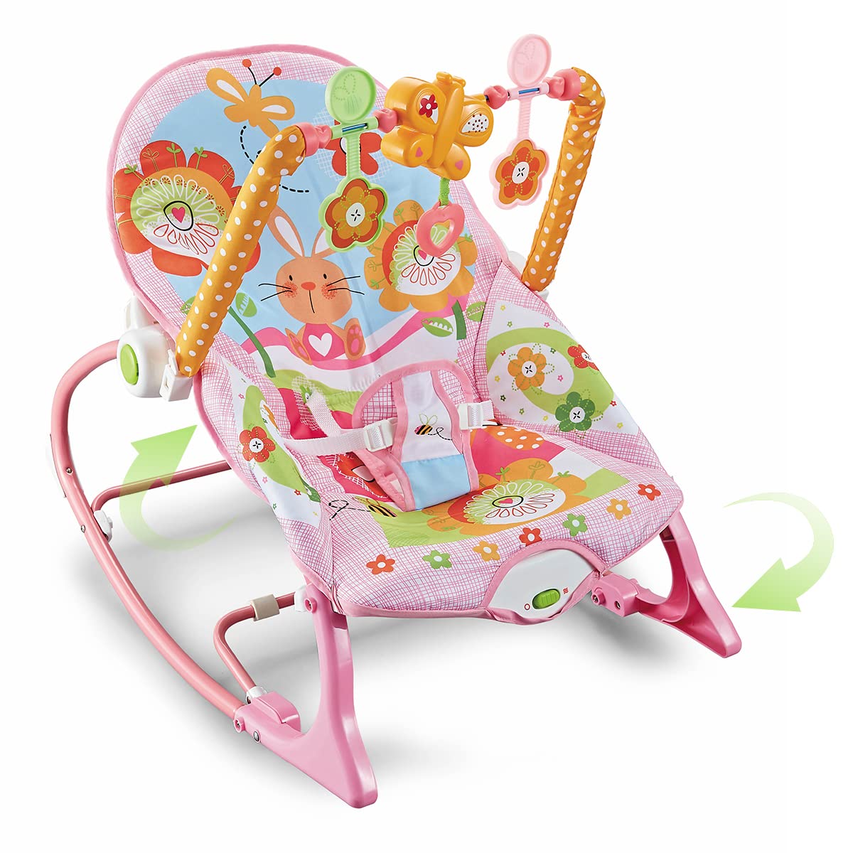 Silla Mecedora Musical Raganet Rosa con Barra de Juguetes Desmontable para Bebés y Niños