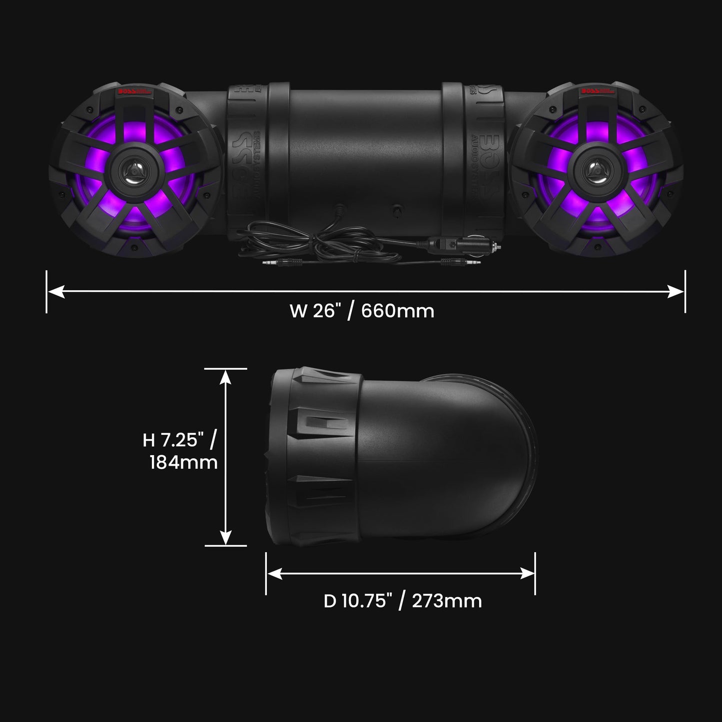 BOSS Audio Systems ATV8BRGB ATV UTV Weatherproof Sound System - 8 Inch Speakers, 1.5 Inch Tweeters, Built-in Amplifier, Bluetooth, Multi-Color Illumination, Easy Installation for 12 Volt Vehicles