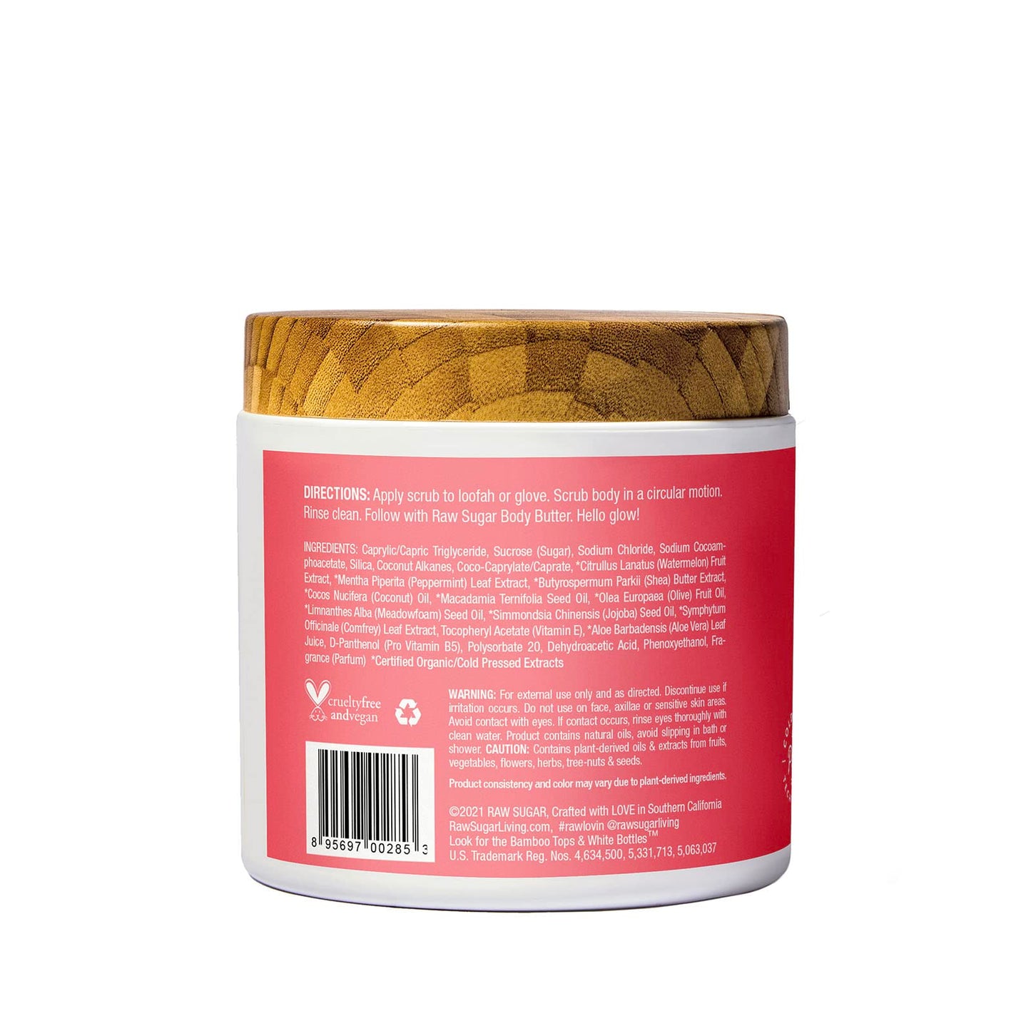 RAW SUGAR, Exfoliante Corporal Reparador a Base de Azúcar, Hidrata la Piel, con Sandía y Menta Fresca, Prensado en Frío, Vegano, Libre de Sulfatos y Parabenos, 425 g