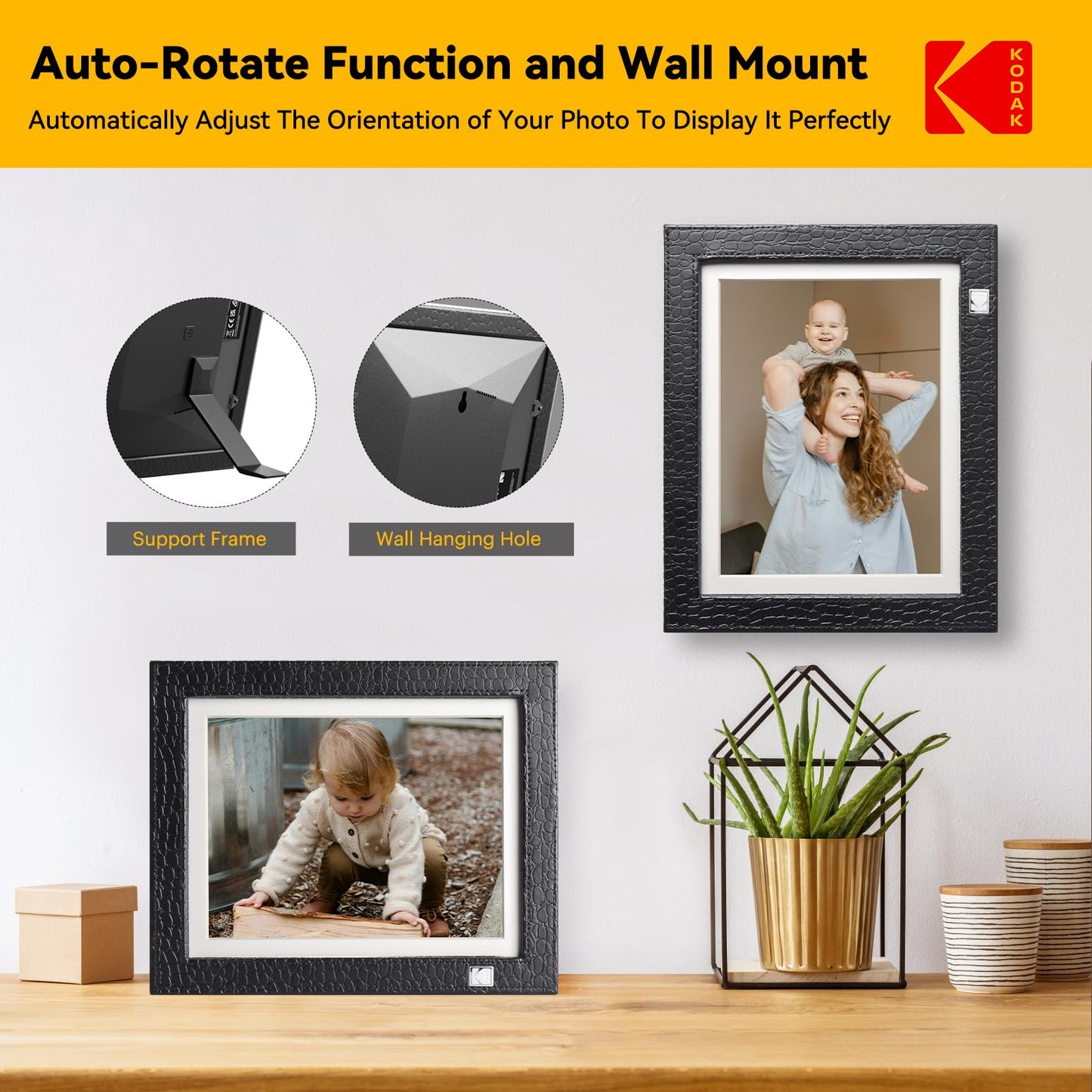 KODAK - Marco de fotos digital con WiFi, visualización táctil IPS de 9.7 pulgadas 2048 x 1536, almacenamiento de 32 GB, sensor de movimiento de rotación automática, compartir fotos y videos, regalos