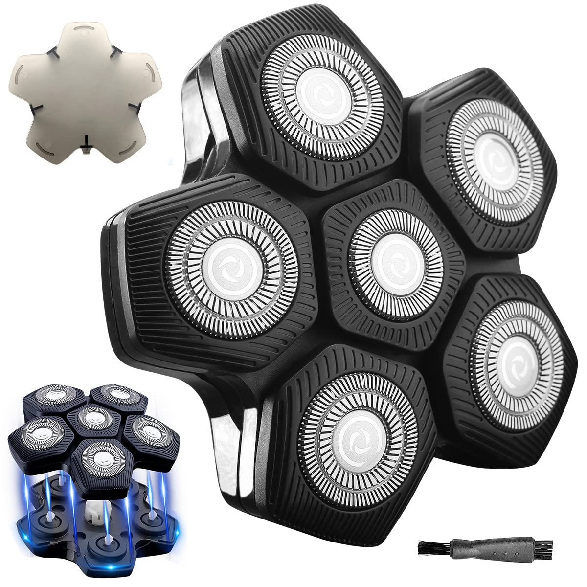 WAHFOX Cuchillas de repuesto para afeitadora de cabeza de 6 cuchillas, interfaz magnética, diseño único para afeitadora de cabeza Telfun AidallsWellup Wyklaus