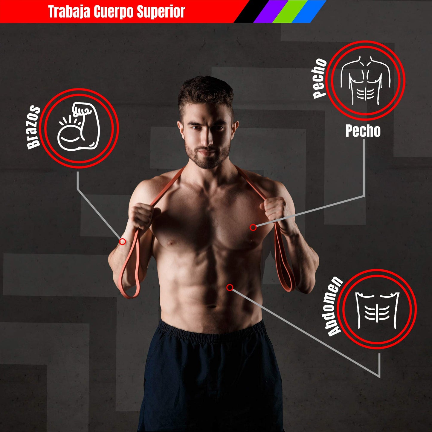 Banda de Resistencia YO.FITNESS Elástica 208 cm Extra Durable para Estiramiento y Entrenamiento de Todo el Cuerpo
