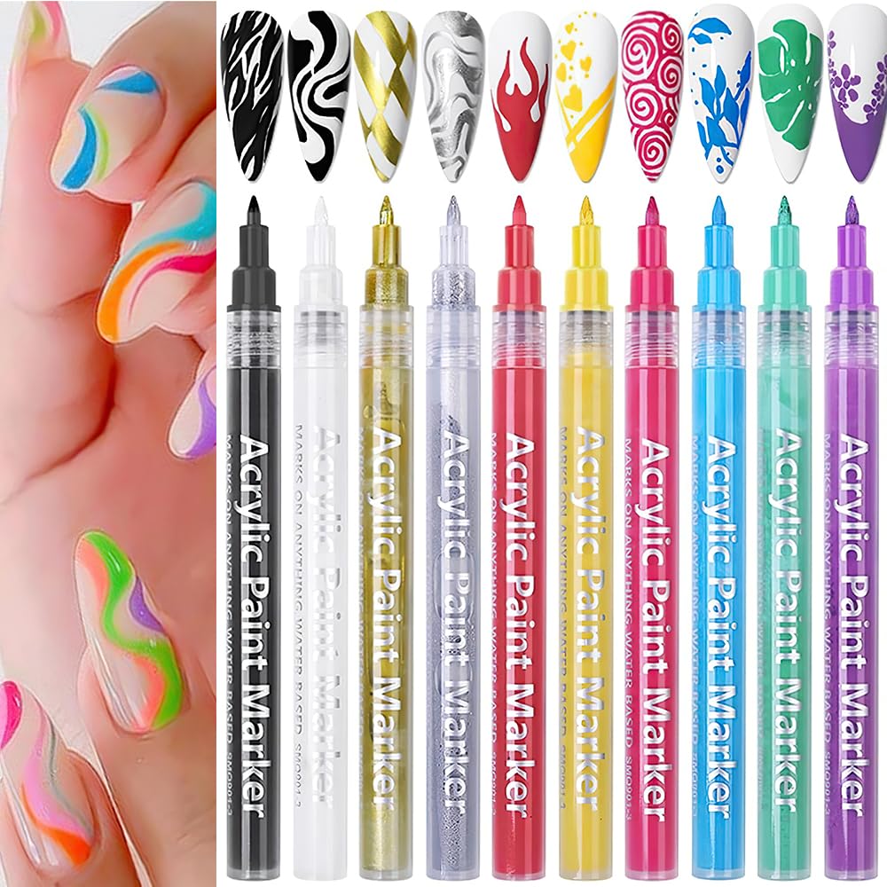 BSOON Bolígrafos en Nail Art Pens de uñas para arte en uñas - 10 colores, fácil uso