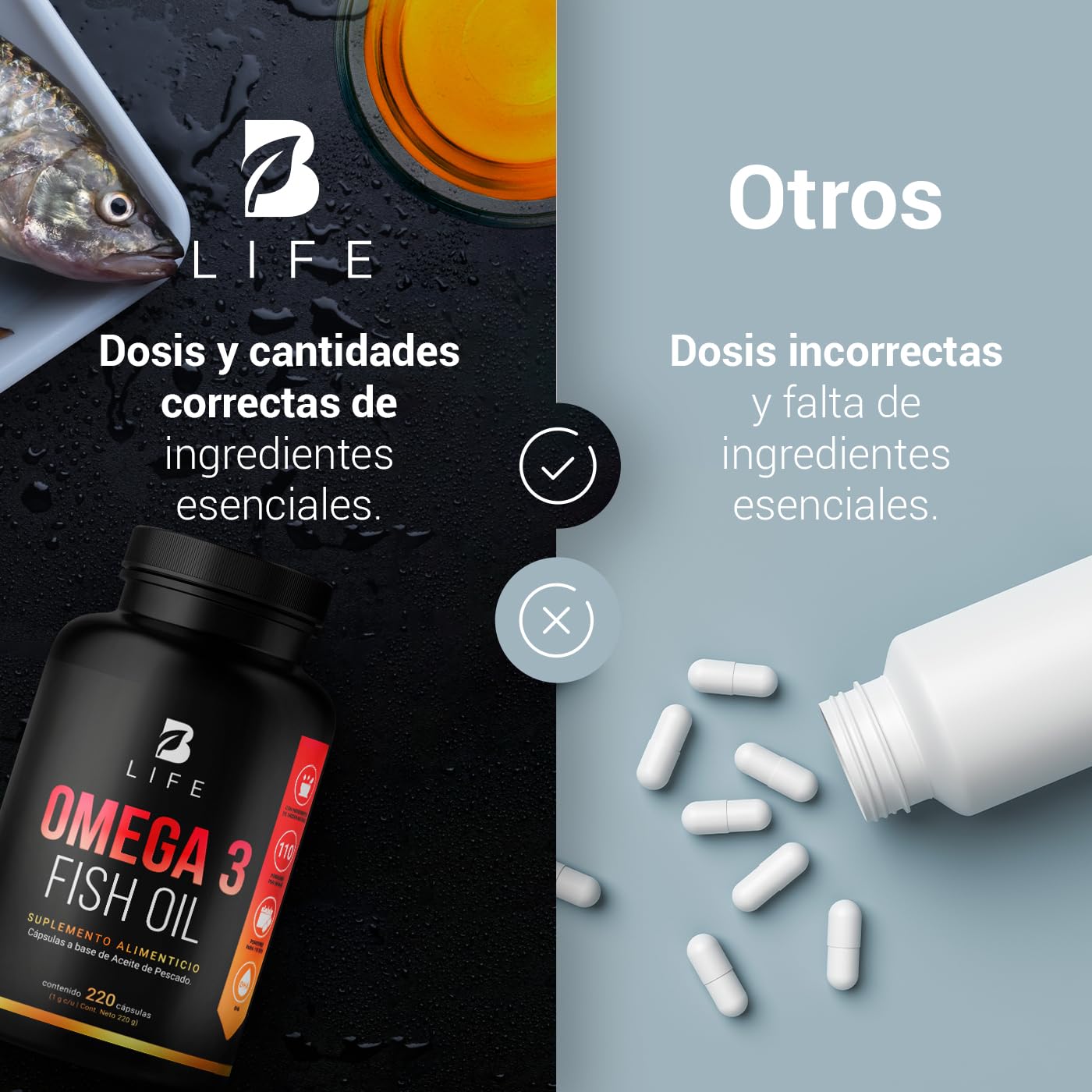 Aceite de Pescado Omega 3 B Life 220 Cápsulas Naturales