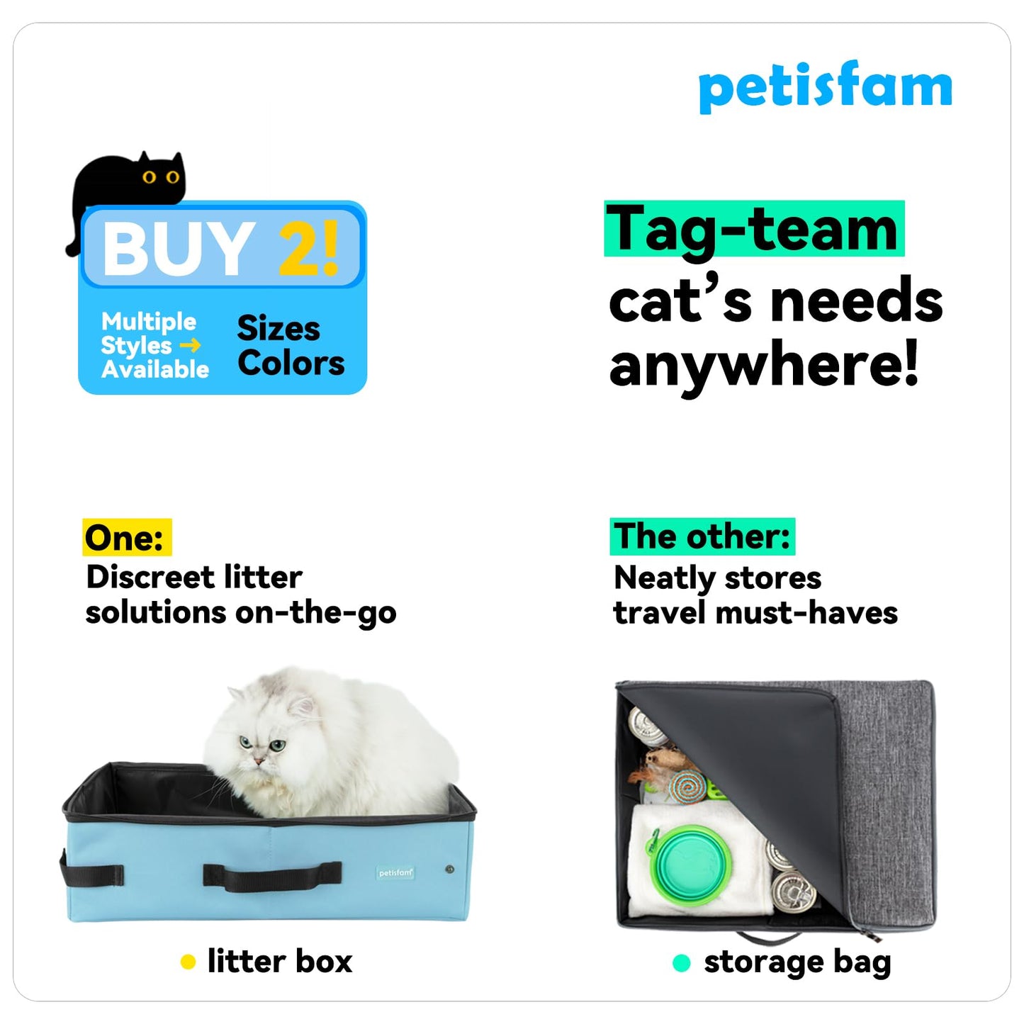 Caja de arena portátil portátil de viaje para gatos medianos y gatitos con tapa con cierre para mantener la arena y el olor contenidos