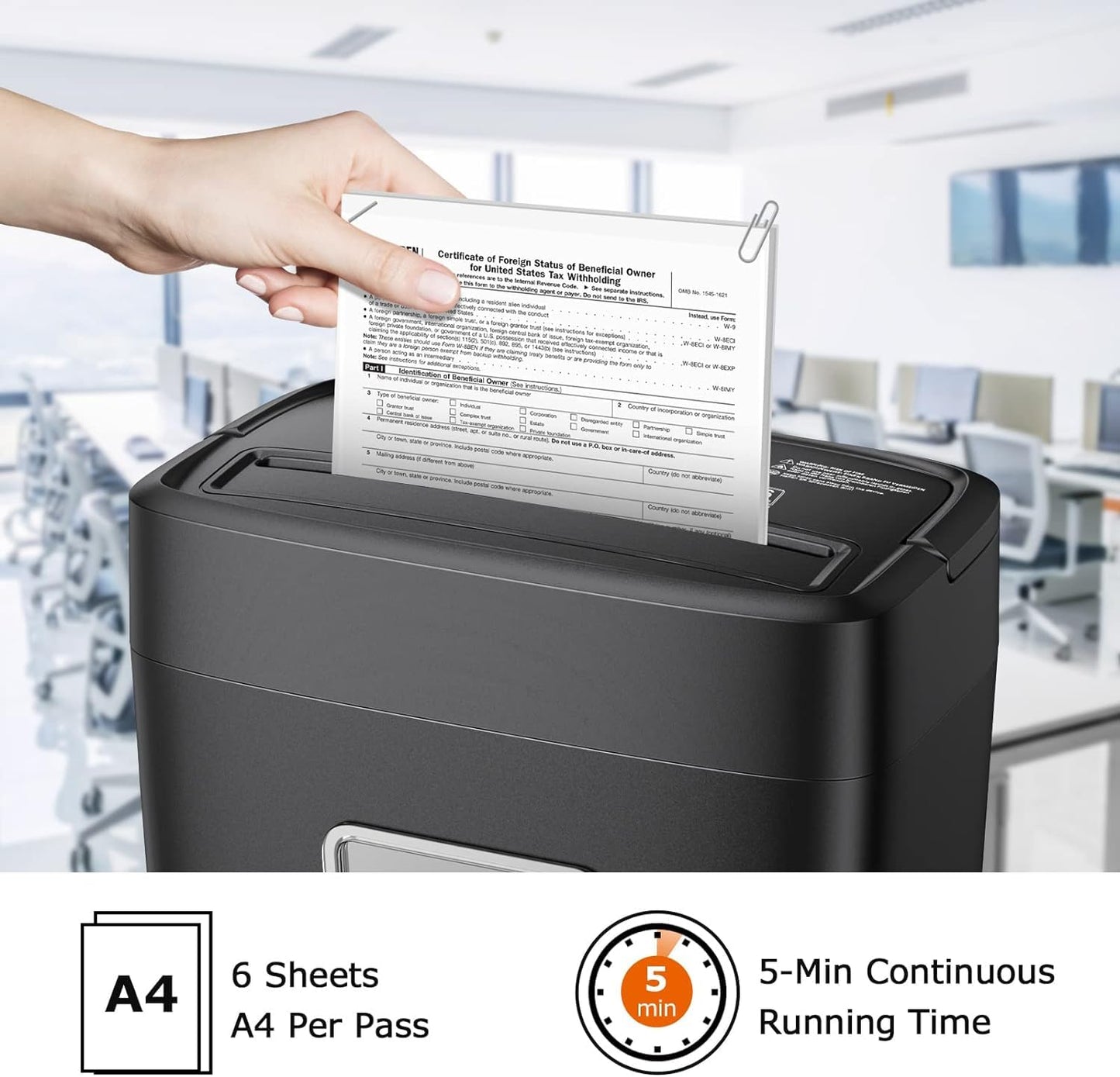 Bonsaii - Trituradora de papel de 6 hojas de alta seguridad, microcorte, tarjetas de crédito, correo, grapas, clips para uso doméstico con contenedor de 4.2 galones (C261-D)