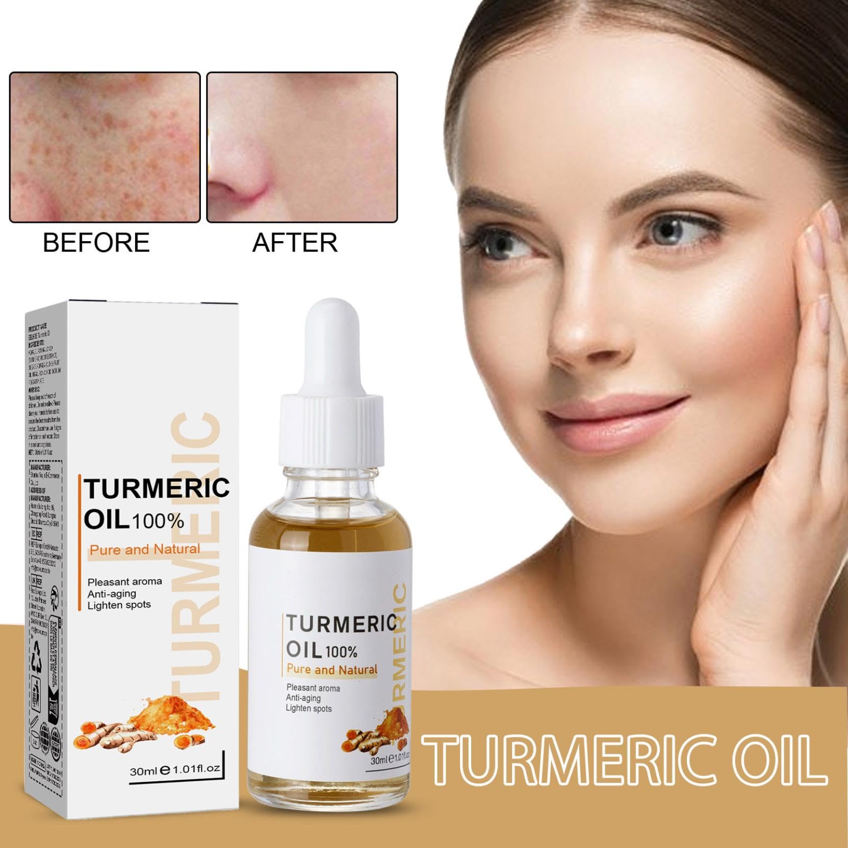 Cúrcuma Serum Facial Reparador, Suero Corrector De Manchas Oscuras De Cúrcuma, Cúrcuma Natural Piel Brillante Suero Hidratante Reparador de Manchas Oscuras, Hidrata La Piel Apagada Y Seca (3PCS)