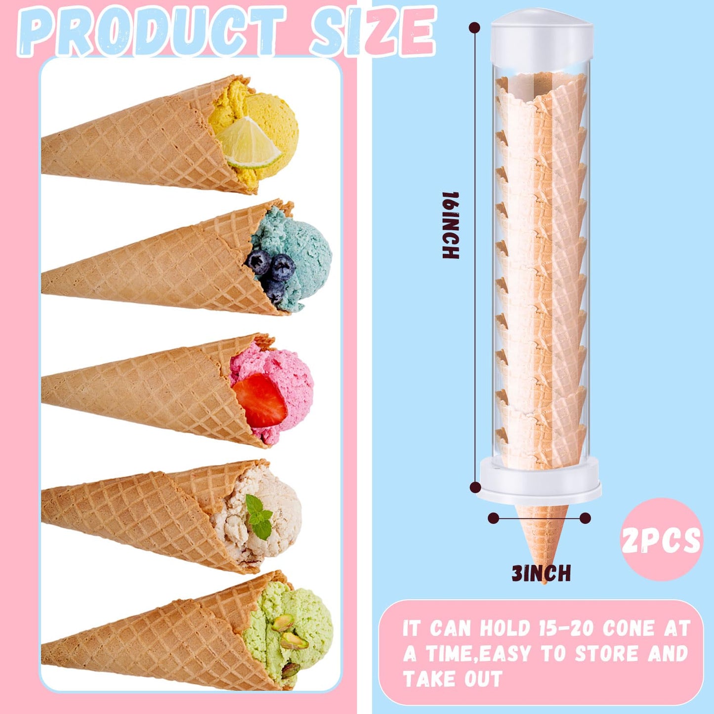 Dispensador de Conos de Helado Tioncy 16 Pulgadas x 3 Pulgadas de Diámetro con Soporte para Montes en Pared