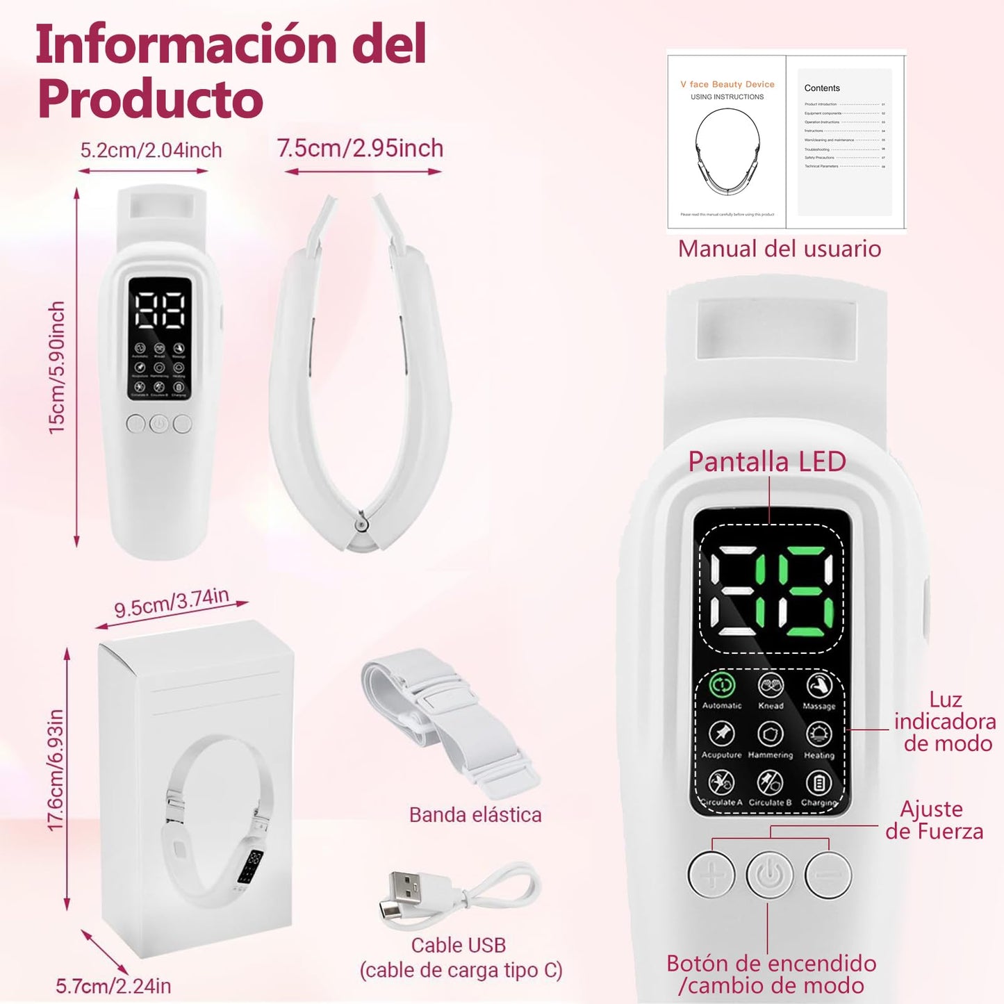 Masajeador Facial, Eliminador de Papada con Lifting de cara Correa, Microcorriente de Alta Frecuencia, Faja Papada 8 Modos con 15 Marchas, Rejuvenece tu piel, Tensar la piel, Creando Rostro Forma de V