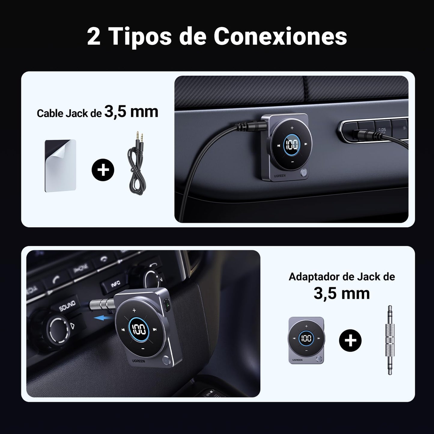 Adaptador Bluetooth UGREEN Azul Pantalla LED para Auto
