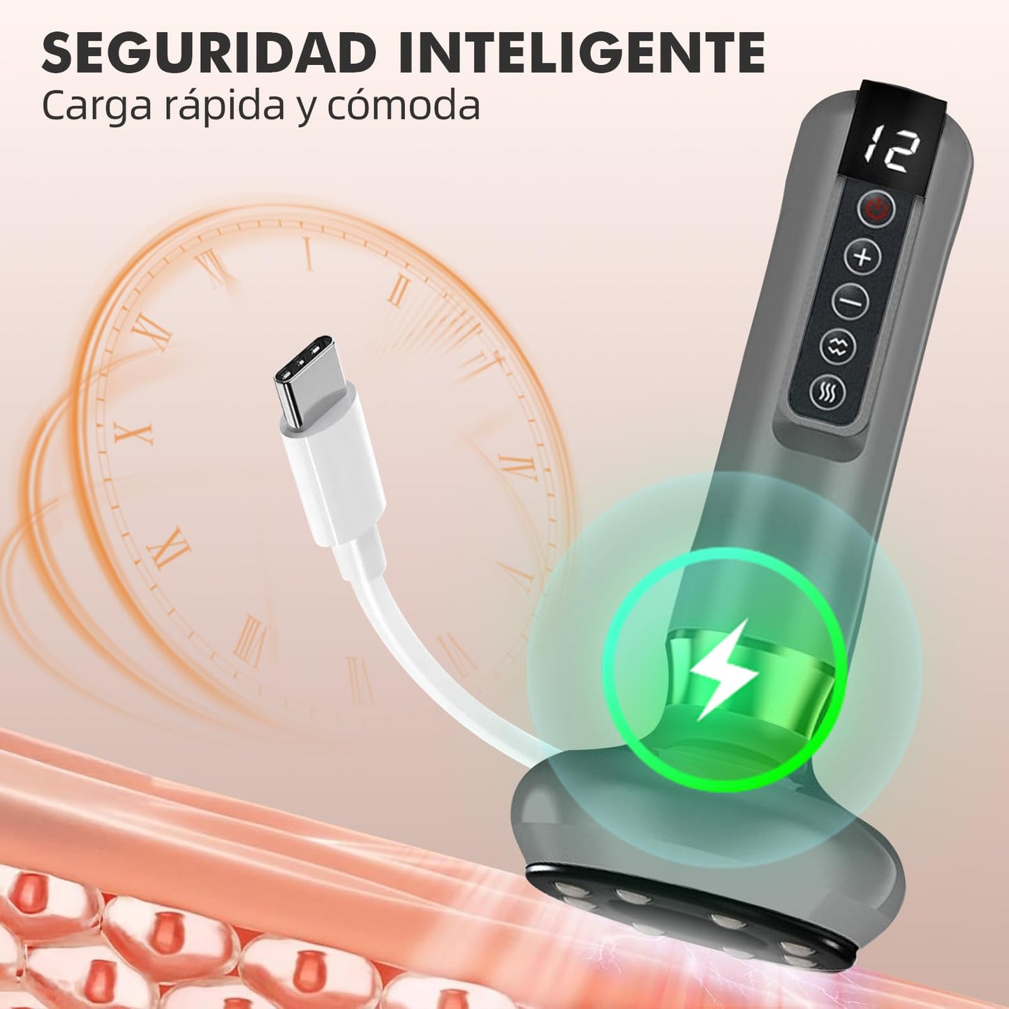 Masajeador AnticeluliTico Celulitis,Masajeador Corporal Multifuncional,con Tablero Gua Sha,Herramienta de Masaje eléctrico,12 Niveles con Calor, Removedoras de Grasa Eléctrica, para Brazo,Cintura