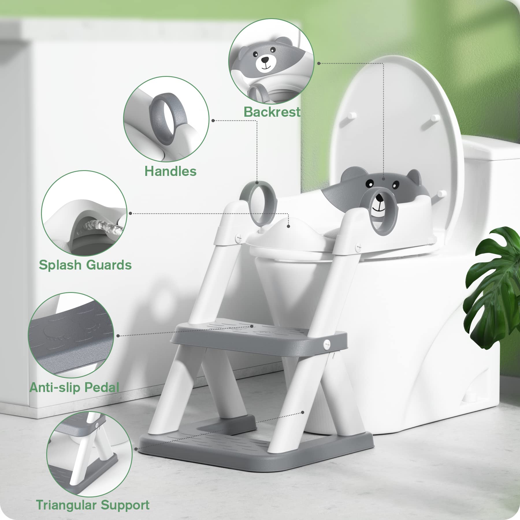 Asiento de Entrenamiento Rabb 1st Blanco Mejorado con Protector de Salpicaduras y Taburete Antideslizante para Niños y Niñas