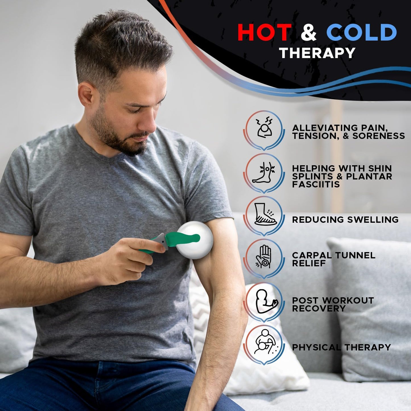 Bola de rodillo de masaje frío | Terapia fría | Bola de rodillo de hielo con mango | Barra criogénica | Alivia el dolor muscular (verde)