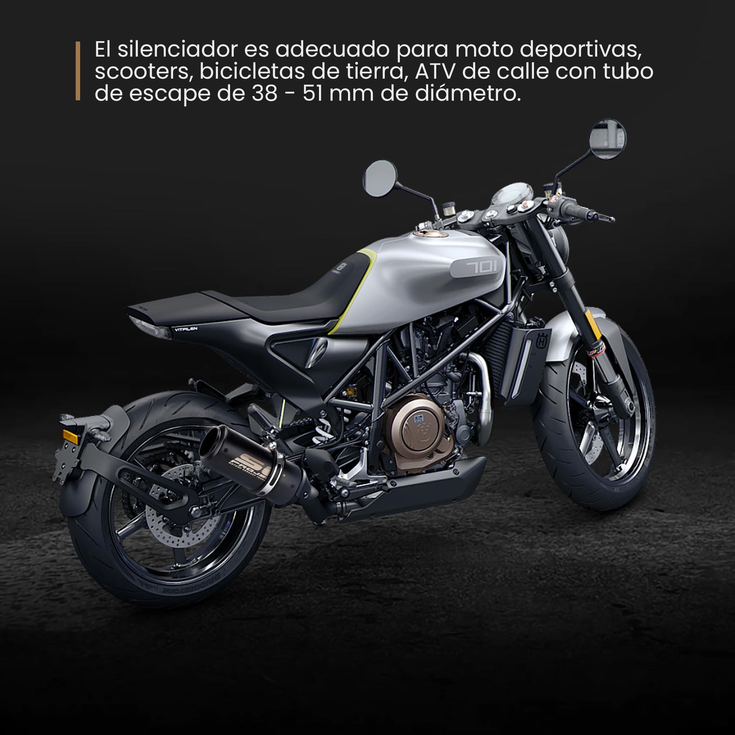 ANMIEN Escape para Moto - Escape para Motocicleta 38-51mm Universal con Silenciador, Tubo Redondo Negro Escape de Moto Deportivo para ATV, AN-YK-HS