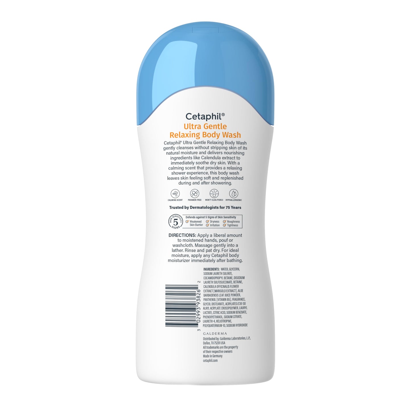 Cetaphil Gel corporal refrescante ultra suave, para piel seca a normal, sensible, 16.8 onzas, con aloe vera, caléndula, vitamina B5, hipoalergénico, sin fragancia, probado por dermatólogos