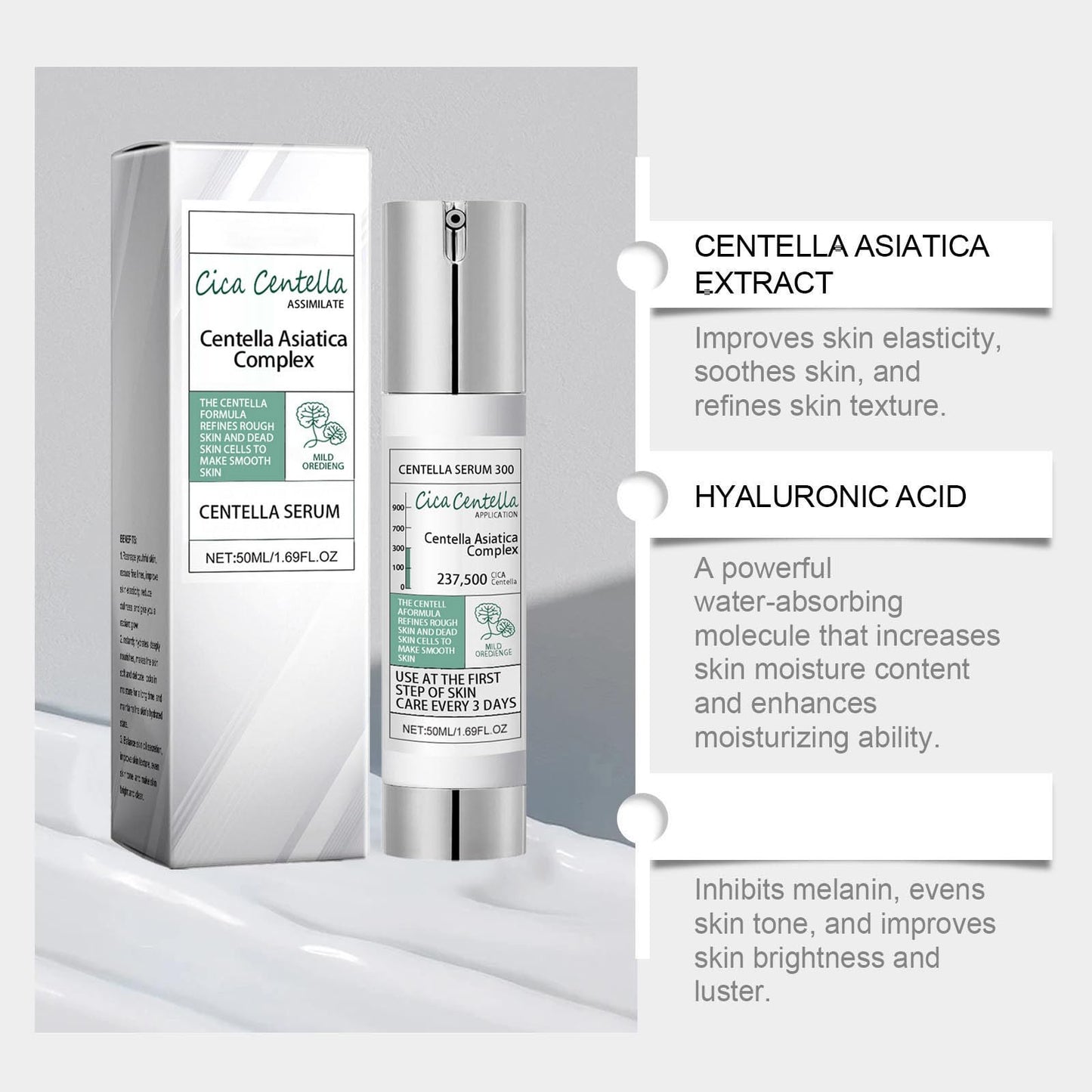 Centella asiatica essence, 50ml Centella Serum Facial Korean Essence, Esencia Facial con Centella Complex, Hyaluronic Acid, Daily Face Essence for All Skin Type (B)