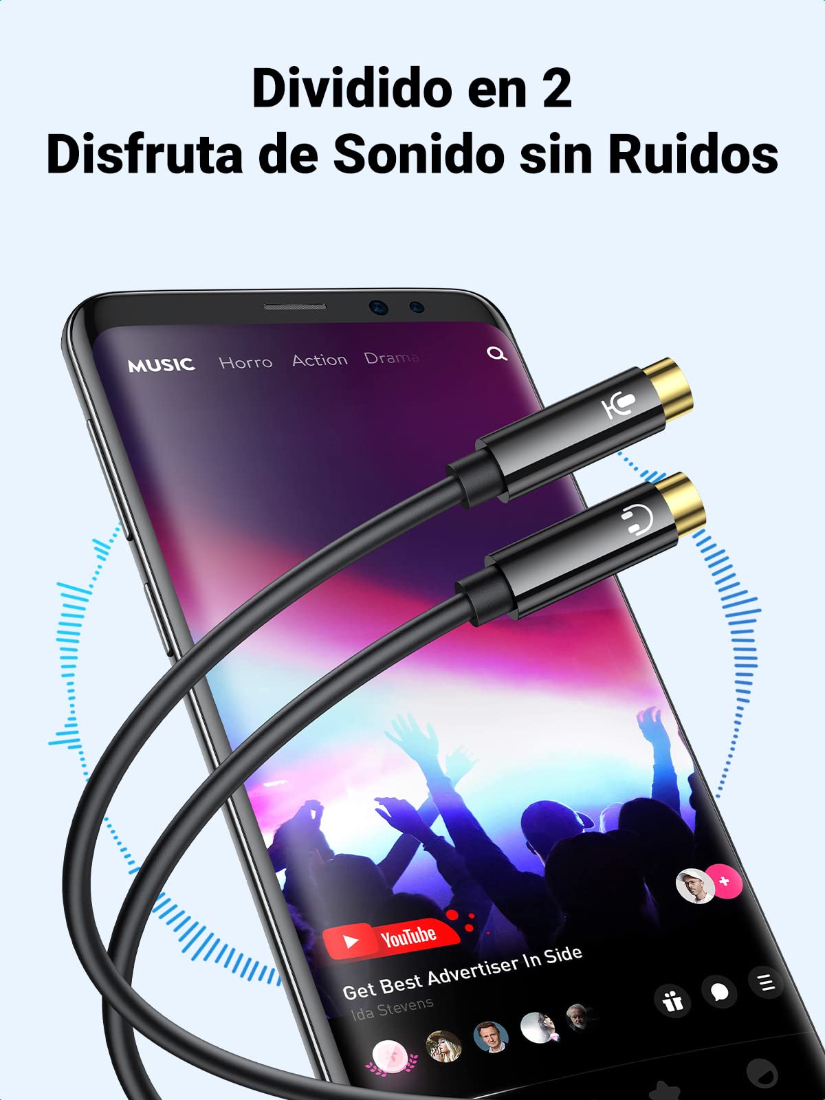 Adaptador Audio y Micrófono UGREEN Negro Compatible con PS4 y Laptop