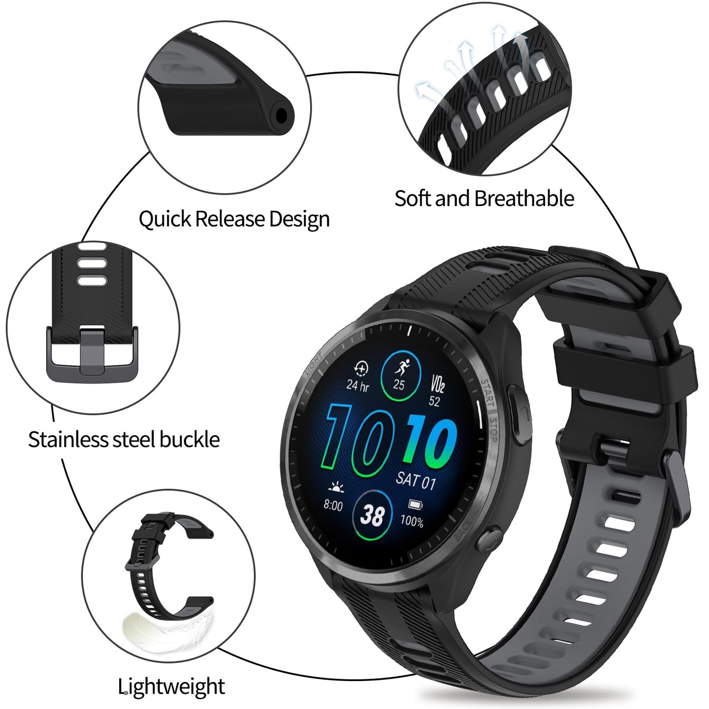 Correa de repuesto para reloj Garmin Forerunner 945/935, correa de silicona suave para Garmin Forerunner 935 Running GPS Unit, correa para reloj Garmin 945 mujeres y hombres