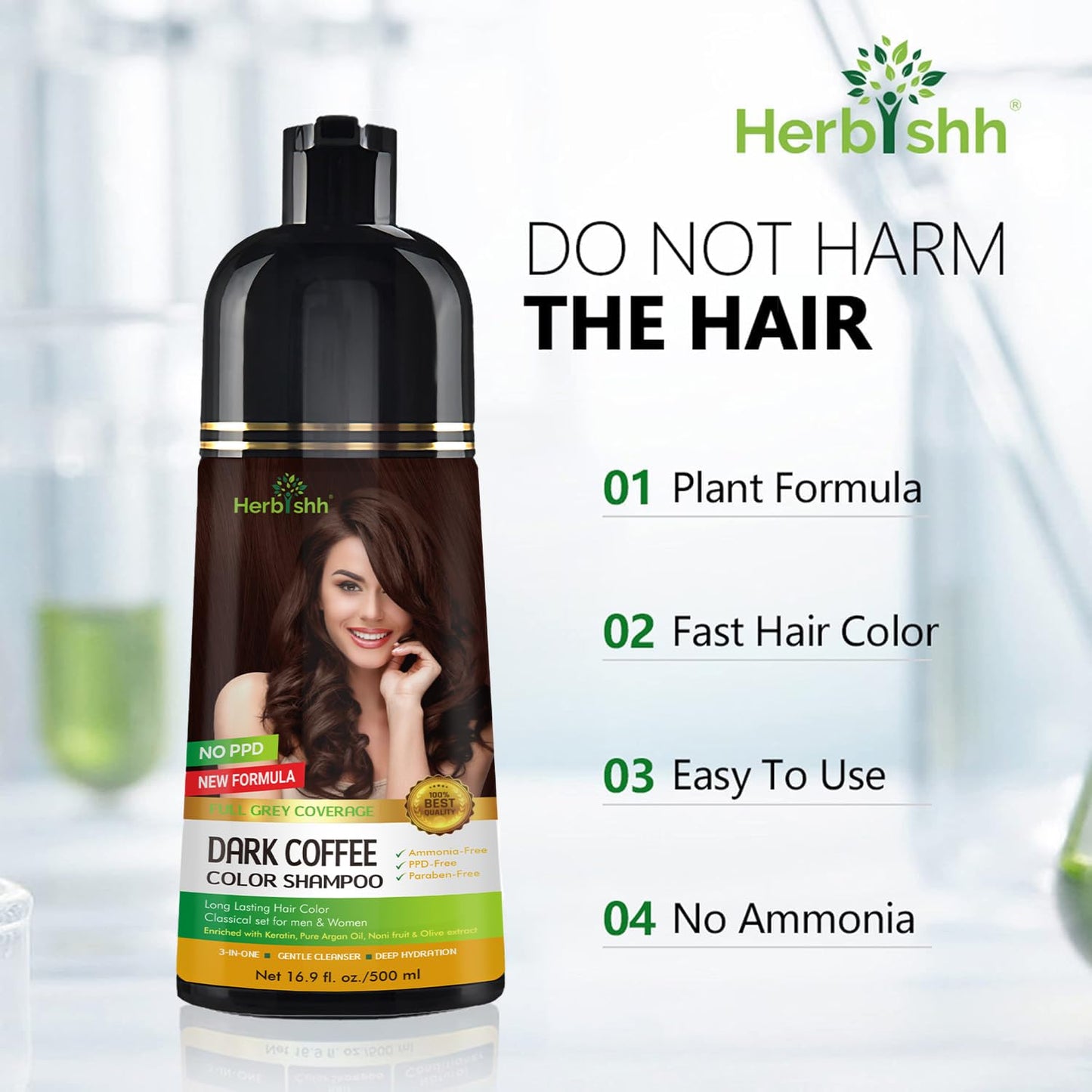 Herbishh Hair Color Shampoo for Gray Hair – Natural Hair Dye Shampoo – Lasts Up To 3-4 Weeks – 500 Ml – 3-In-1 Hair Color – Ammonia-Free | Herbishh (Dark Coffee)