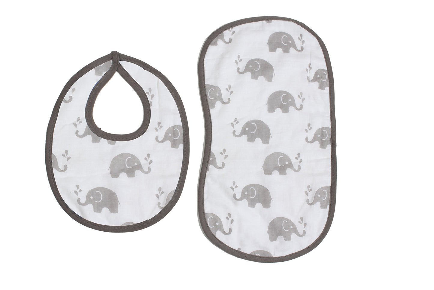 Bacati Elephants - Juego de baberos (muselina, 4 unidades), color azul y gris