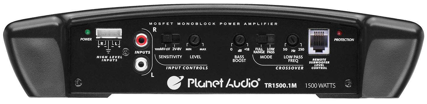 Amplificador de Coche Planet Audio TR1500.1M 1500 W Mosfet Monobloque Clase A/B Estable con Control Remoto de Subwoofer