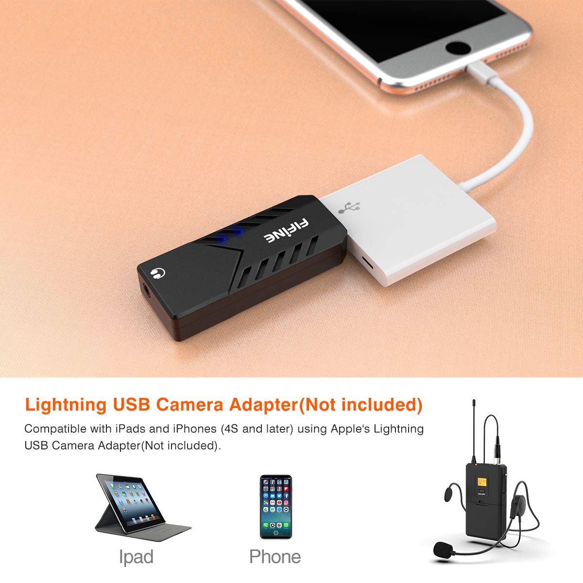 FIFINE - Micrófonos inalámbricos para Ordenador, Sistema de micrófono inalámbrico USB para PC y Mac, Auricular UHF con Receptor USB, transmisor, Auriculares y Clip Lavalier Solapa Mic-K031B