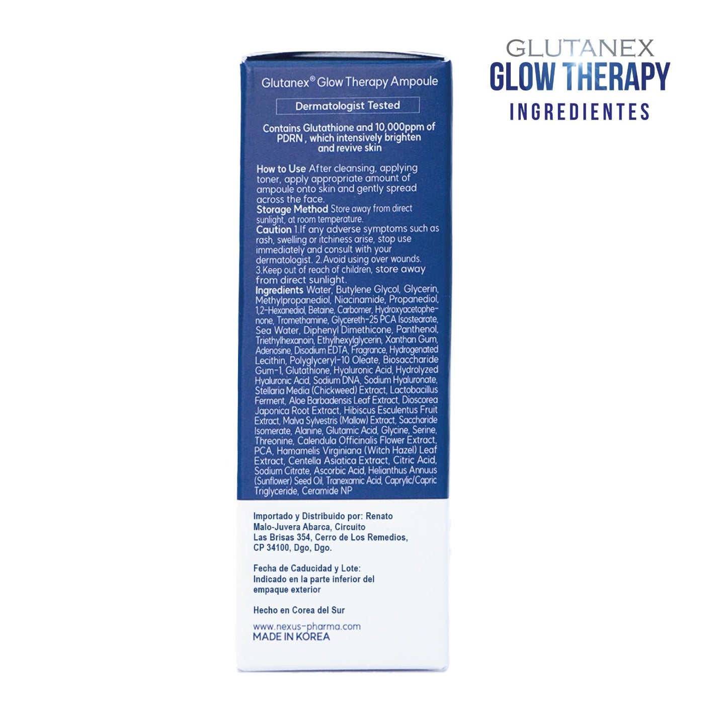 GLUTANEX™ GLOW THERAPY Serum Hidraclarante, Reparador y Antioxidante con Glutatión, PDRN de Salmón, Pantenol y Ácido Hialurónico (30ml.) De Corea Del Sur