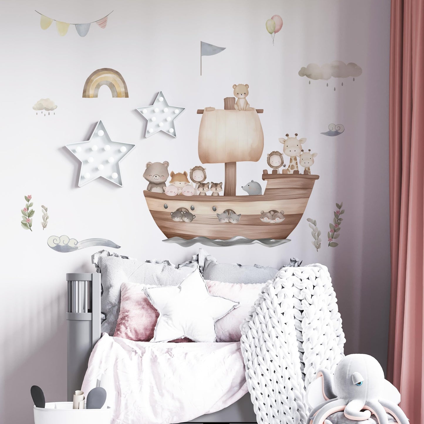 Calcomanías de pared de animales de Arca de Noé, león, oso pequeño, jirafa, animales de barco, perfectos para el recámara de tu hijo, niñas y niños, habitación de bebé, cuarto de bebé, habitación de