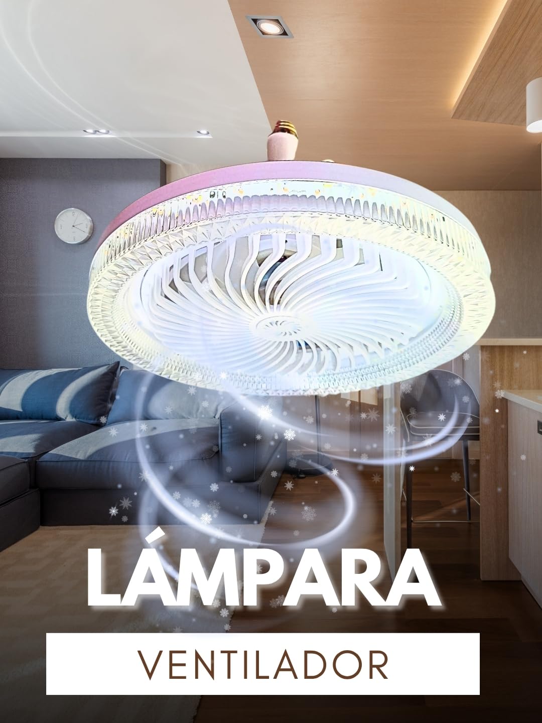 Lámpara Techo Foco Ventilador 30W Blanco 3 Tonos Control Remoto 3 Velocidades Carcasa Transparente Dosyu