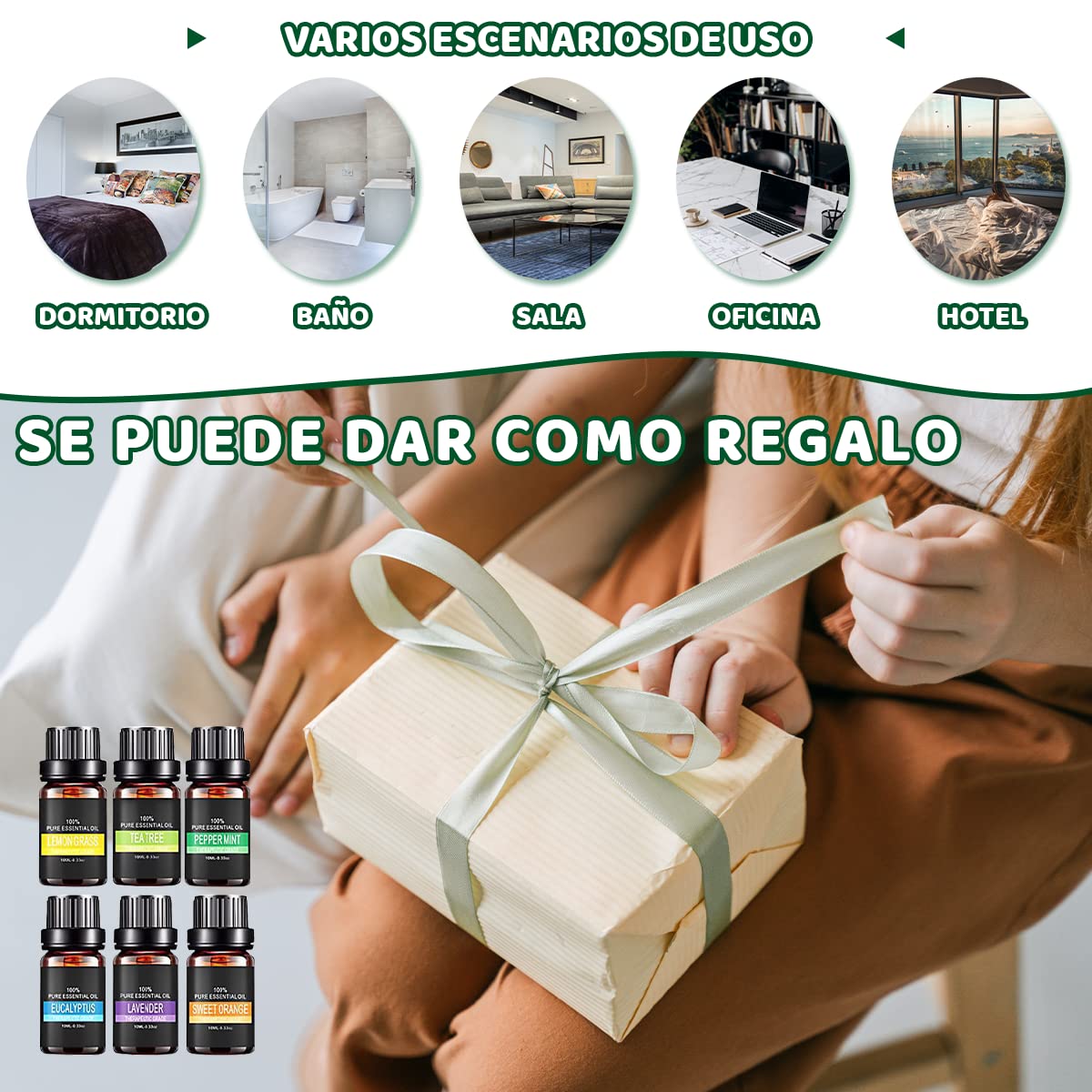 Aceites Esenciales VIDA4U 10ml Naturales para Aromaterapia en Hogar y Oficina