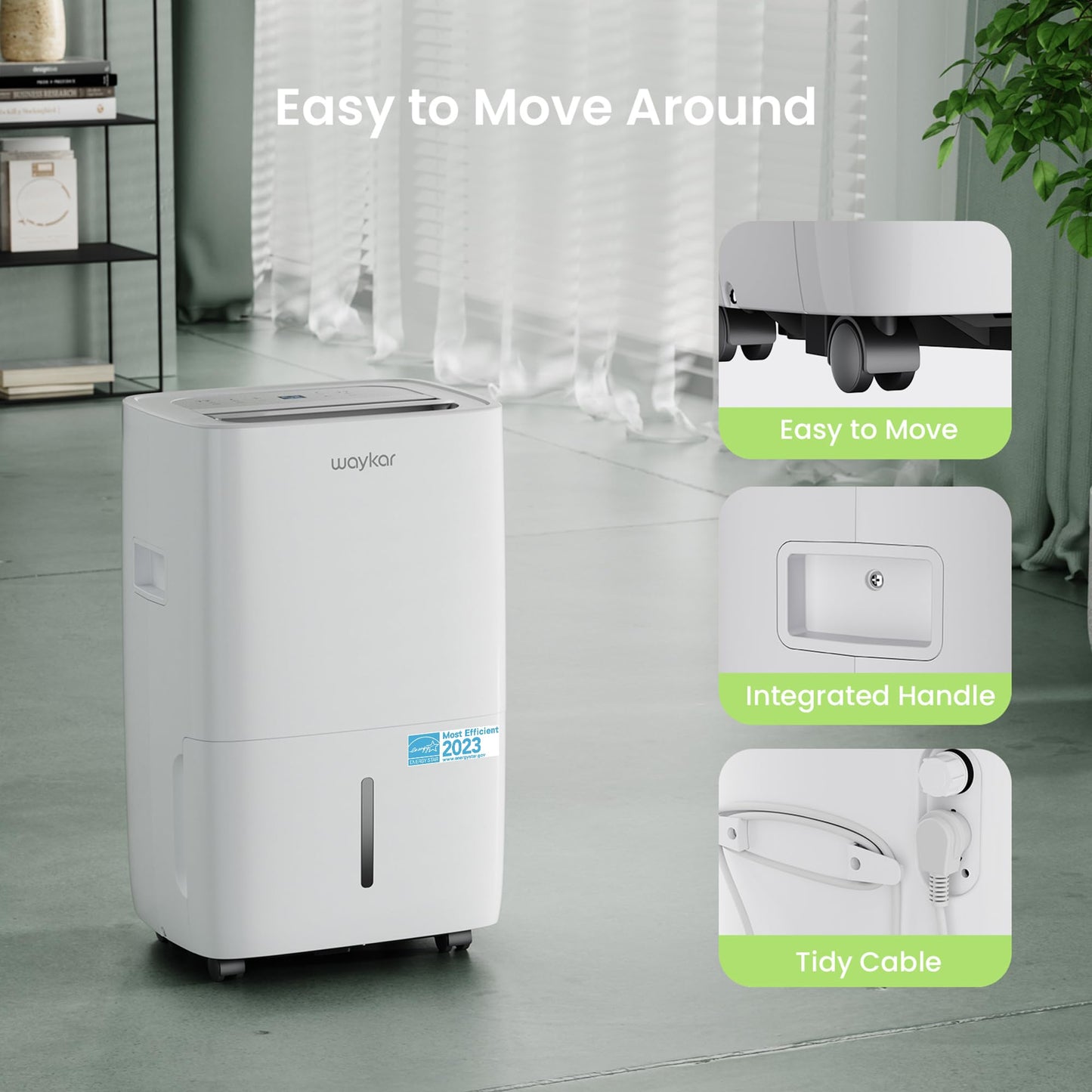 Deshumidificador Waykar Blanco 80 Pints Energy Star para Grandes Espacios y Hogares