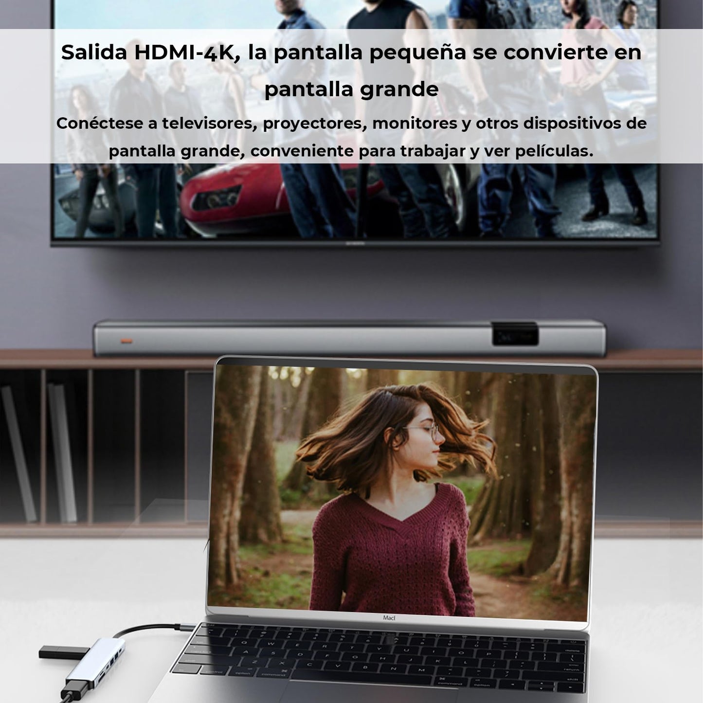 Adaptador USB C WULAR HUB 7 en 1 Gris HDMI 4K para MacBook y DELL