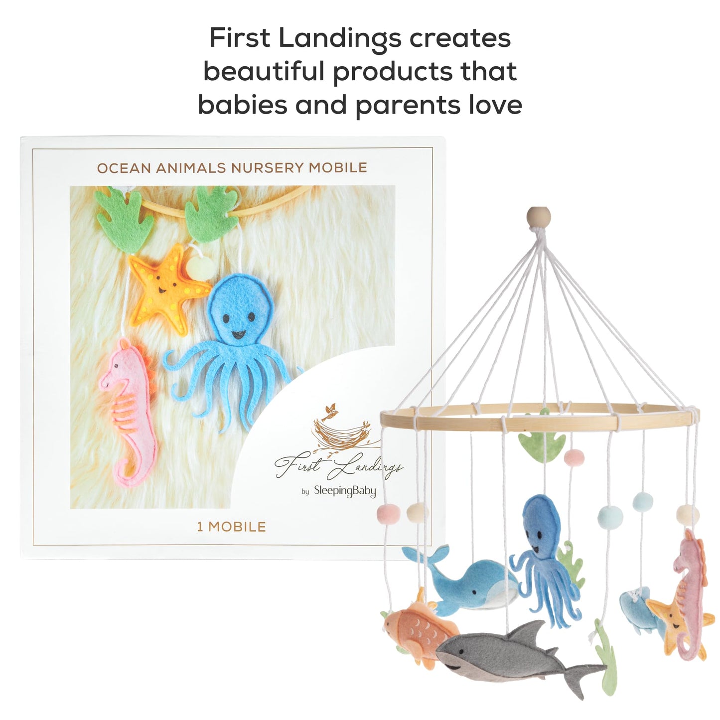 First Landings Móvil para bebé para cuna - Móviles de guardería con animales - Decoración de guardería para bebé de género neutro - Criaturas oceánicas