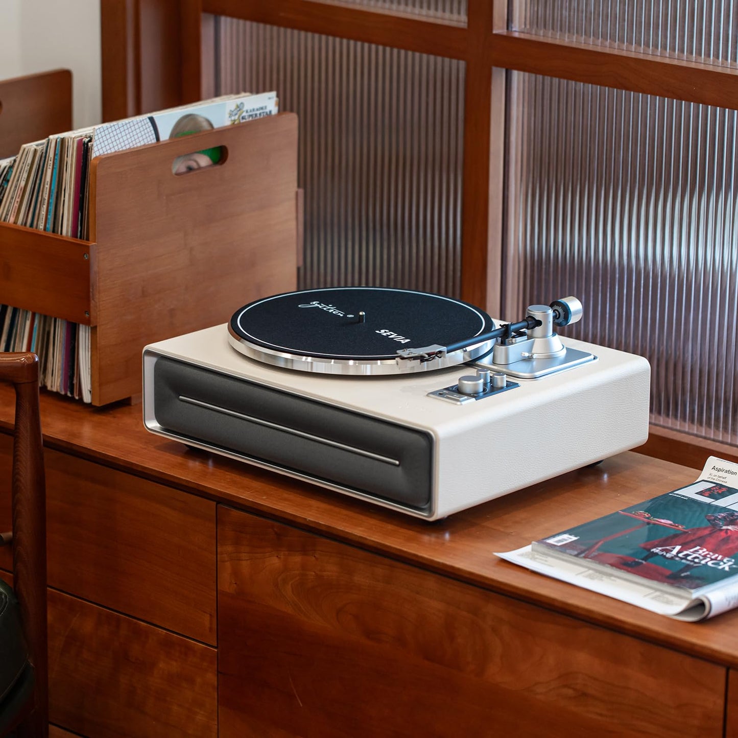 syitren SEVIA - Tocadiscos clásico para discos de vinilo con altavoces incorporados Bluetooth retro fonógrafo