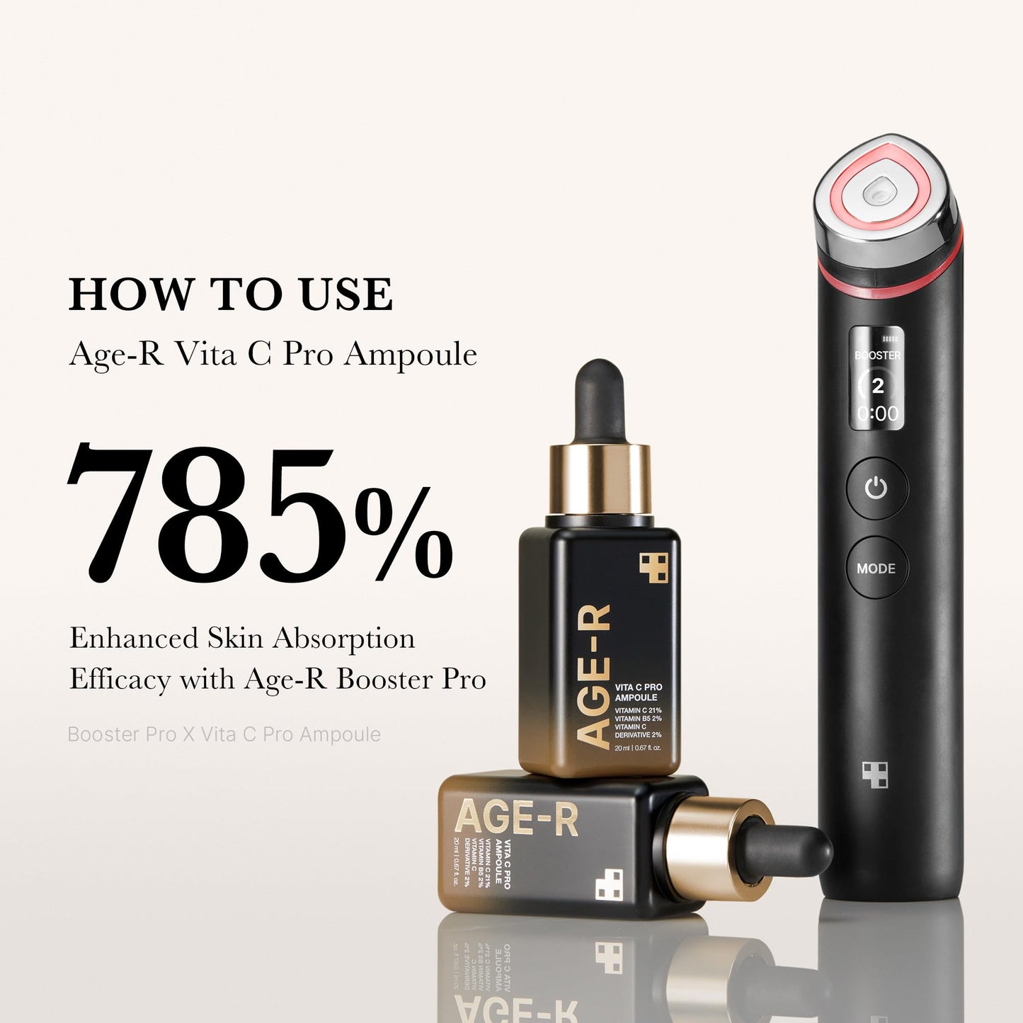 Suero con vitamina C Age R Vita C Pro Ampoule para pigmentación, tono de piel irregular e hidratación Aumente la absorción y la luminosidad hasta en un 780% con Age R Booster Pro