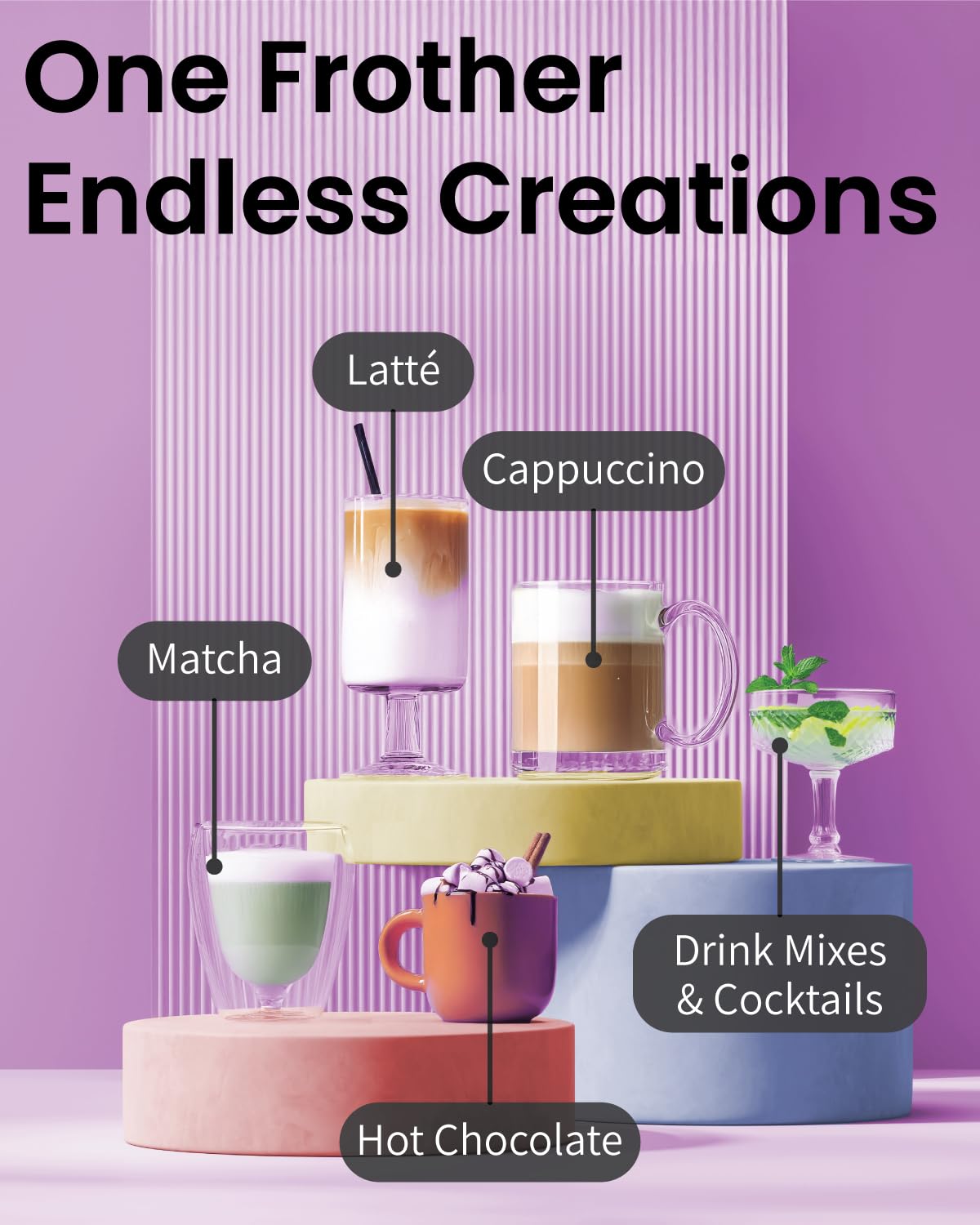 Elementi Potente varita espumadora – Espumador de leche ligero y mezclador de mano, batidor Matcha para Lattes de ensueño, potente mezclador de café y mezclador para capuchinos cremosos en casa