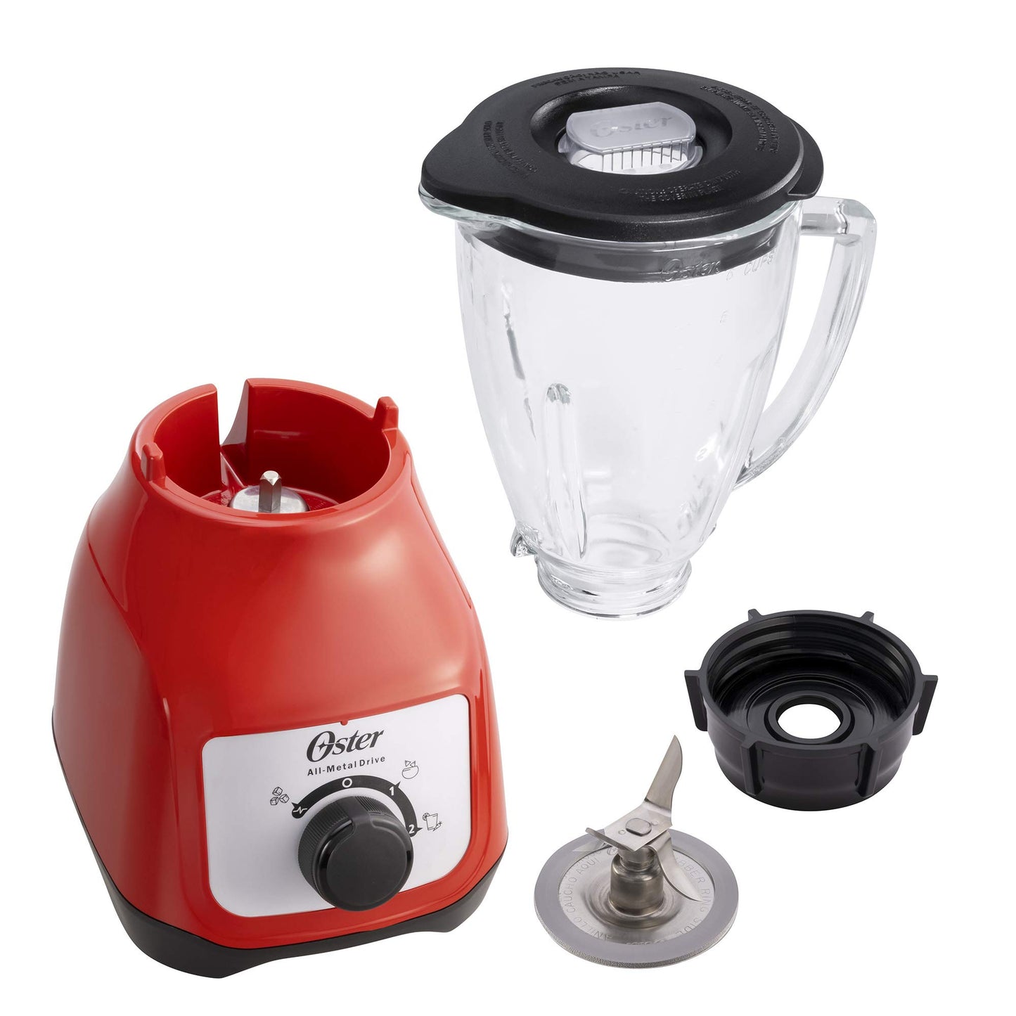Licuadora Oster Roja con Vaso de Vidrio y Control de Perilla