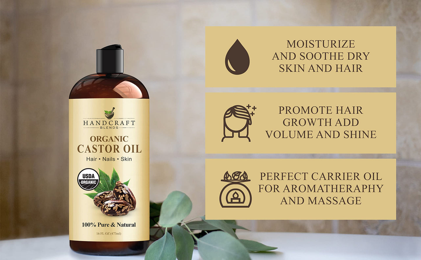 Aceite de Ricino Orgánico Puro 16 oz. para Nutrir Cabello y Piel - Oferta Especial - Productos Naturales de Belleza
