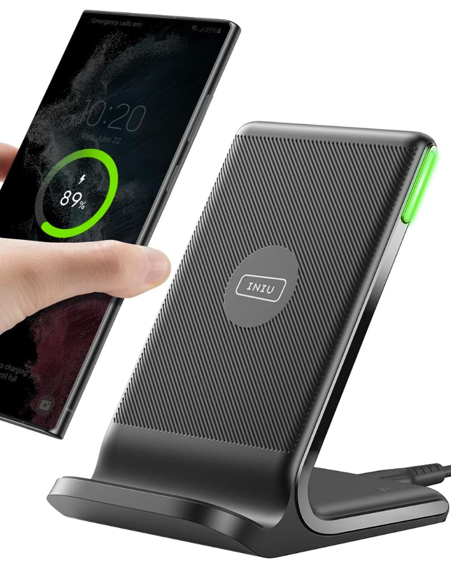INIU Cargador Inalámbrico, 15W Qi Estación de Carga Inalámbrica,Wireless Base de Carga Rapida con Cable USB-C 1M, Accesorios para Celular iPhone 16 Pro MAX 15 14 13,Samsung s25 Ultra s24 s23 s21 etc.