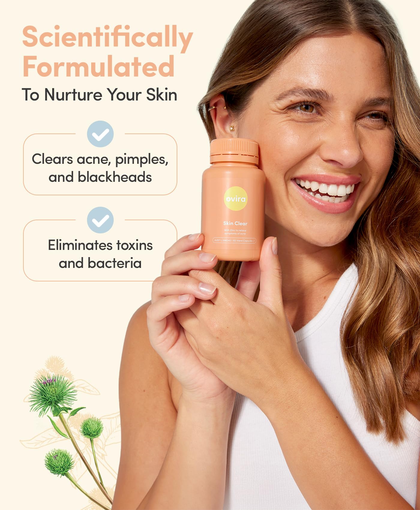 Ovira- “Skin Clear con ZINCBRIGHT 60 Cápsulas para Piel Clara y Brillante | Rosácea y Hormonal Acné Trea