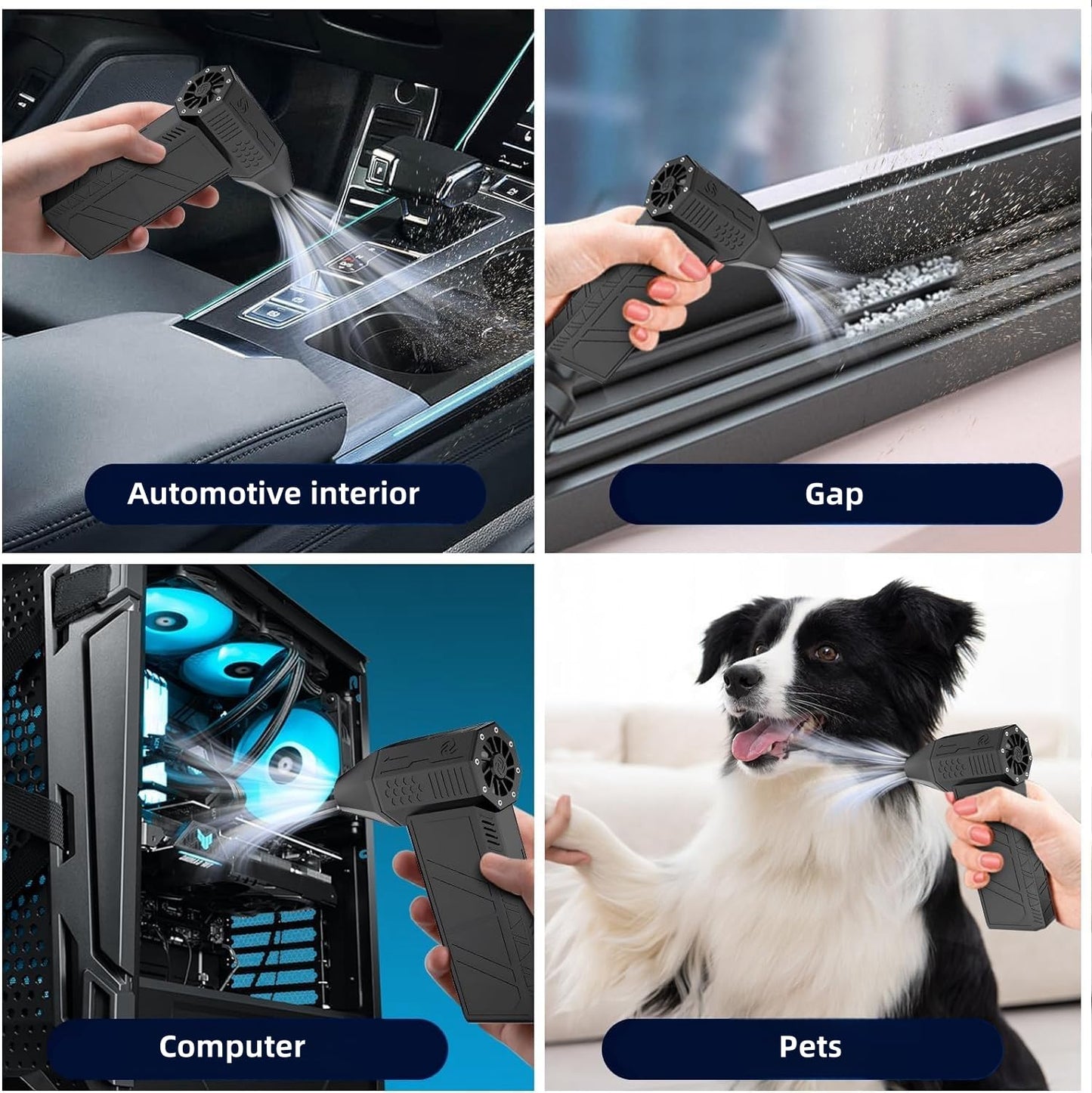 KIZCGE Plumero de Aire Comprimido, Soplador Eléctrico 130000 RPM, 3 Velocidades, Batería Recargable para Automóvil, Hogar, Exterior, Limpieza de Teclado y PC